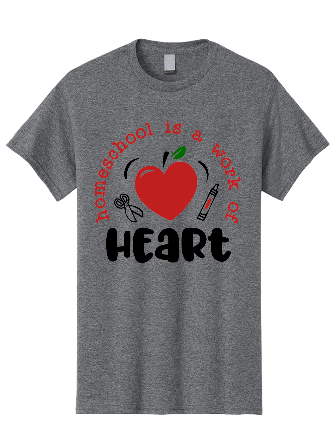 Homeschool-Is-A-Work-Of-Heart-2 Men'S Graphic Tee, 100% Cotton, Comfortable Casual Summer Wear, Machine Washable, Homeschooling, Heartwork, Education, Love, Apple, Crayon, Learning, Teaching, Homeschool Life, Art, Heart, Personalized Learning Aab347