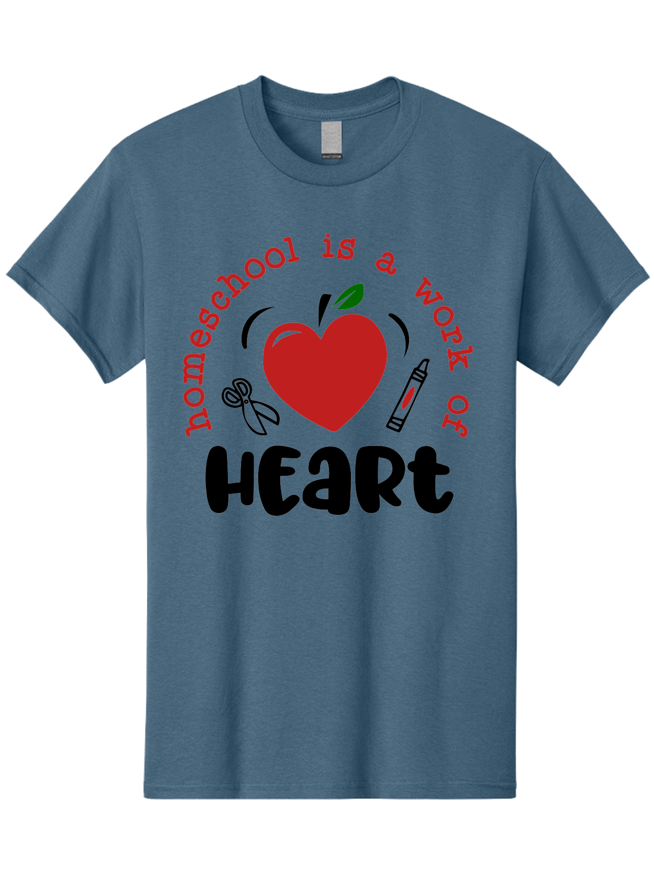 Homeschool-Is-A-Work-Of-Heart-2 Men'S Graphic Tee, 100% Cotton, Comfortable Casual Summer Wear, Machine Washable, Homeschooling, Heartwork, Education, Love, Apple, Crayon, Learning, Teaching, Homeschool Life, Art, Heart, Personalized Learning Aab347