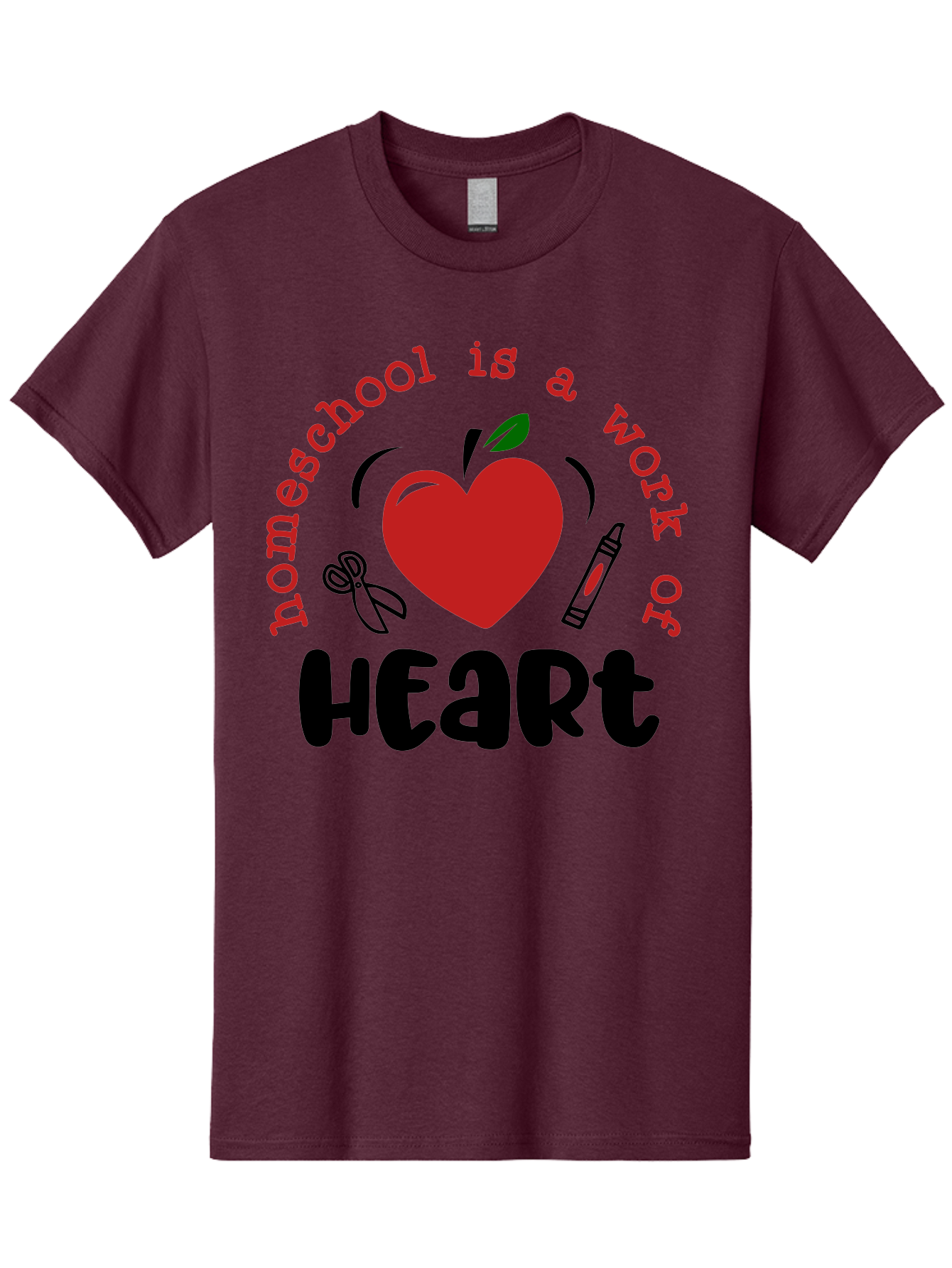 Homeschool-Is-A-Work-Of-Heart-2 Men'S Graphic Tee, 100% Cotton, Comfortable Casual Summer Wear, Machine Washable, Homeschooling, Heartwork, Education, Love, Apple, Crayon, Learning, Teaching, Homeschool Life, Art, Heart, Personalized Learning Aab347