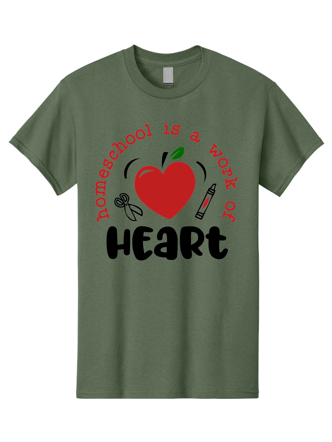 Homeschool-Is-A-Work-Of-Heart-2 Men'S Graphic Tee, 100% Cotton, Comfortable Casual Summer Wear, Machine Washable, Homeschooling, Heartwork, Education, Love, Apple, Crayon, Learning, Teaching, Homeschool Life, Art, Heart, Personalized Learning Aab347