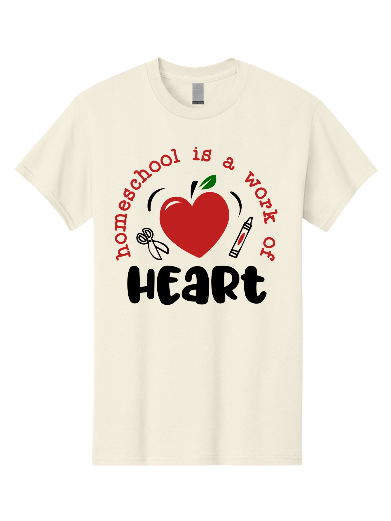 Homeschool-Is-A-Work-Of-Heart-2 Men'S Graphic Tee, 100% Cotton, Comfortable Casual Summer Wear, Machine Washable, Homeschooling, Heartwork, Education, Love, Apple, Crayon, Learning, Teaching, Homeschool Life, Art, Heart, Personalized Learning Aab347