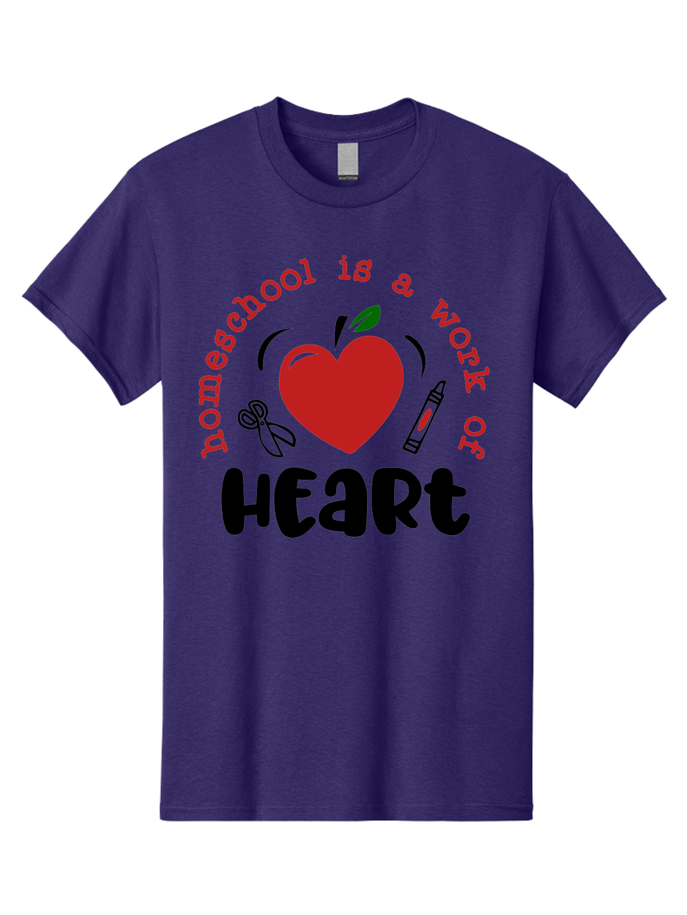 Homeschool-Is-A-Work-Of-Heart-2 Men'S Graphic Tee, 100% Cotton, Comfortable Casual Summer Wear, Machine Washable, Homeschooling, Heartwork, Education, Love, Apple, Crayon, Learning, Teaching, Homeschool Life, Art, Heart, Personalized Learning Aab347