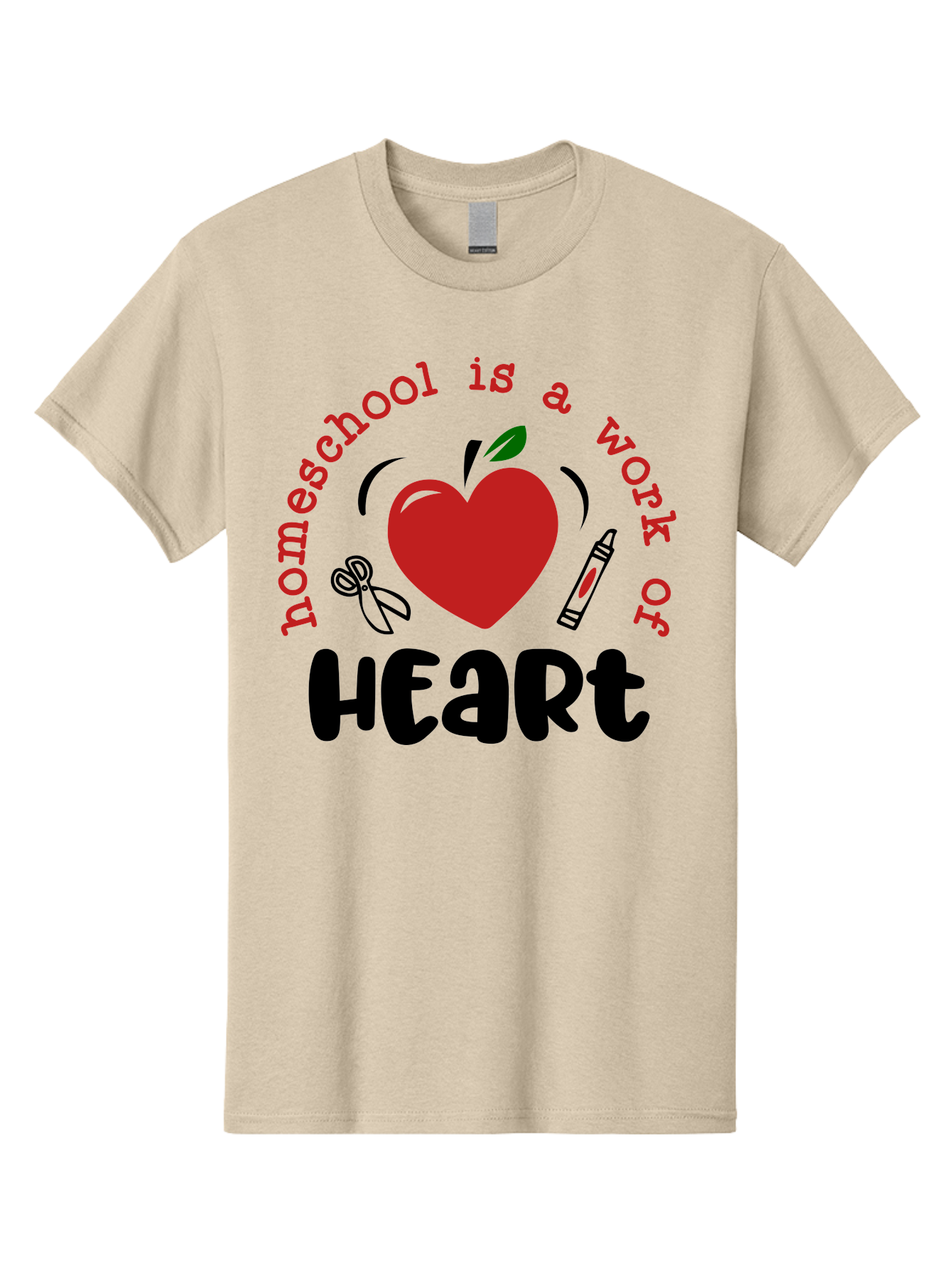 Homeschool-Is-A-Work-Of-Heart-2 Men'S Graphic Tee, 100% Cotton, Comfortable Casual Summer Wear, Machine Washable, Homeschooling, Heartwork, Education, Love, Apple, Crayon, Learning, Teaching, Homeschool Life, Art, Heart, Personalized Learning Aab347