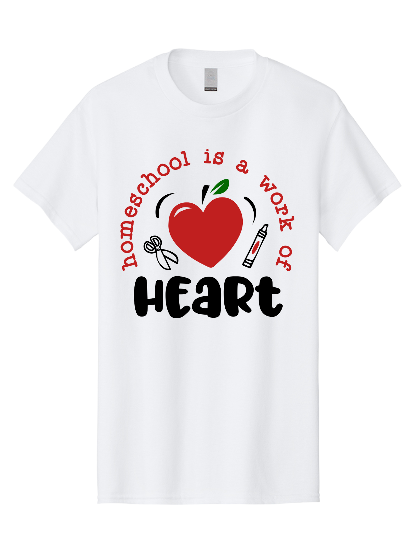 Homeschool-Is-A-Work-Of-Heart-2 Men'S Graphic Tee, 100% Cotton, Comfortable Casual Summer Wear, Machine Washable, Homeschooling, Heartwork, Education, Love, Apple, Crayon, Learning, Teaching, Homeschool Life, Art, Heart, Personalized Learning Aab347