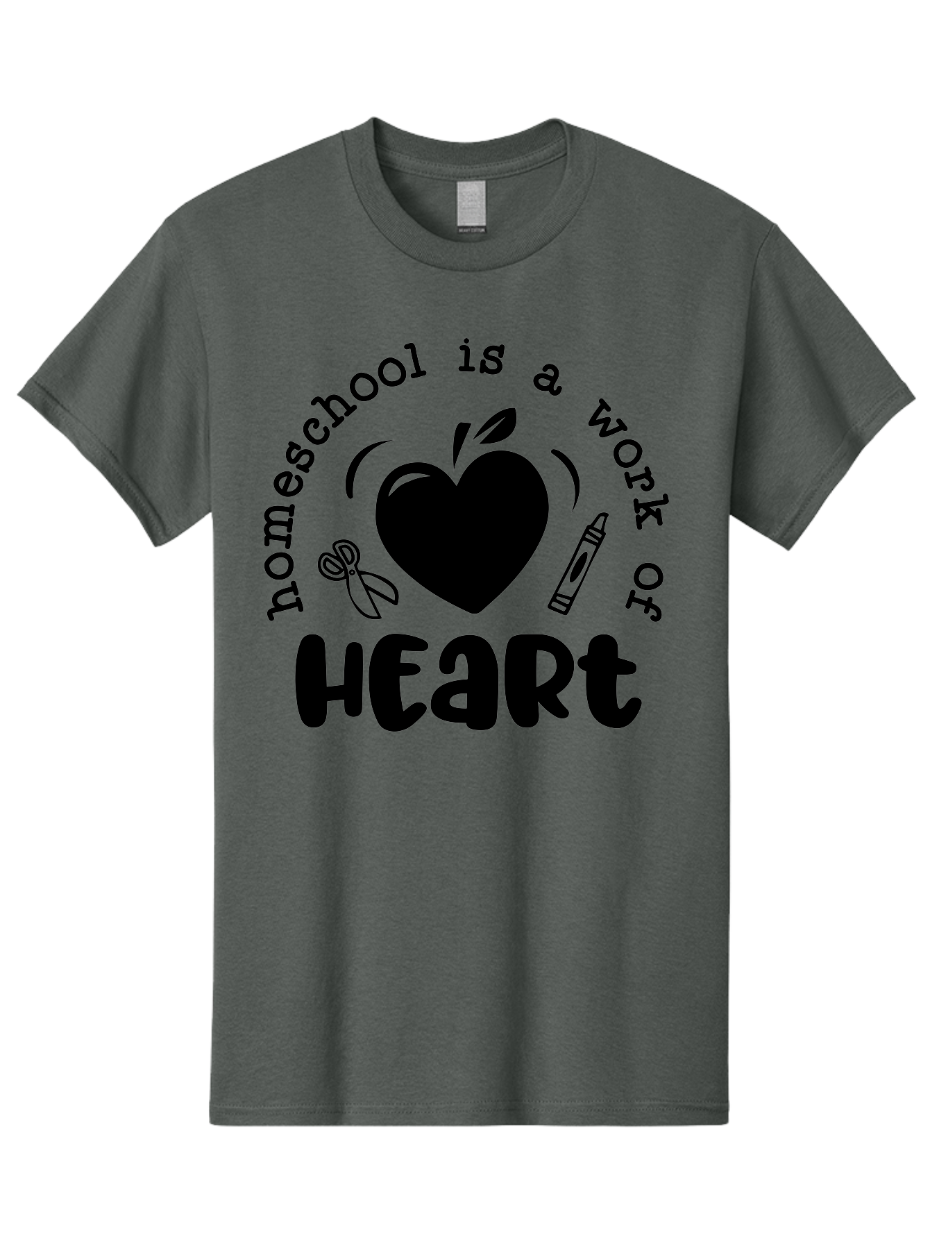 Homeschool-Is-A-Work-Of-Heart-3 Men'S Graphic Tee, 100% Cotton, Comfortable Casual Summer Wear, Machine Washable, Homeschooling, Home Education, Personalized Learning, Apple Symbol, Heart, Crayon, Creative Learning, Diy Education, Aab348