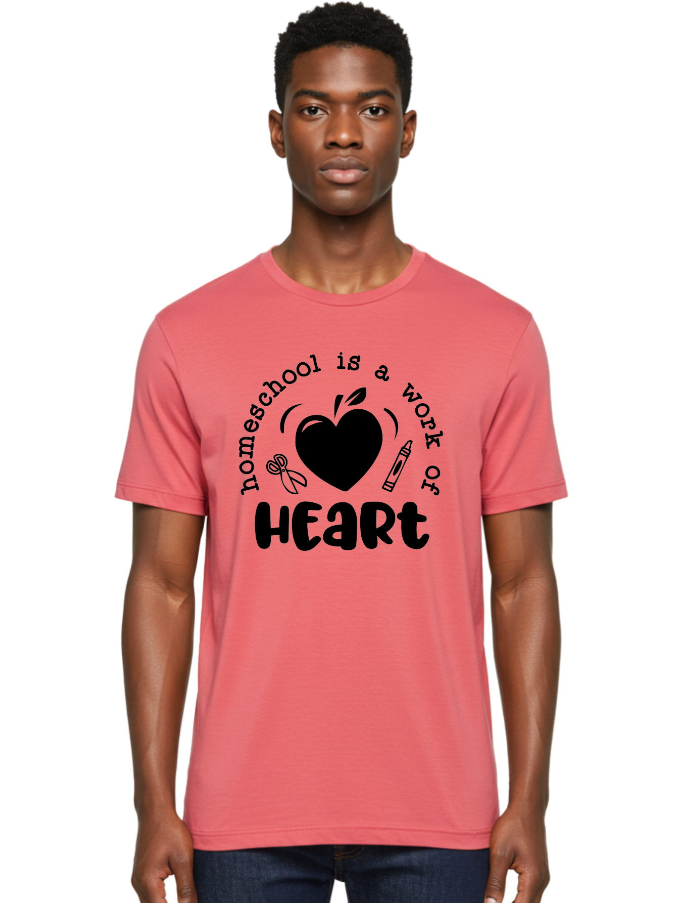 Homeschool-Is-A-Work-Of-Heart-3 Men'S Graphic Tee, 100% Cotton, Comfortable Casual Summer Wear, Machine Washable, Homeschooling, Home Education, Personalized Learning, Apple Symbol, Heart, Crayon, Creative Learning, Diy Education, Aab348