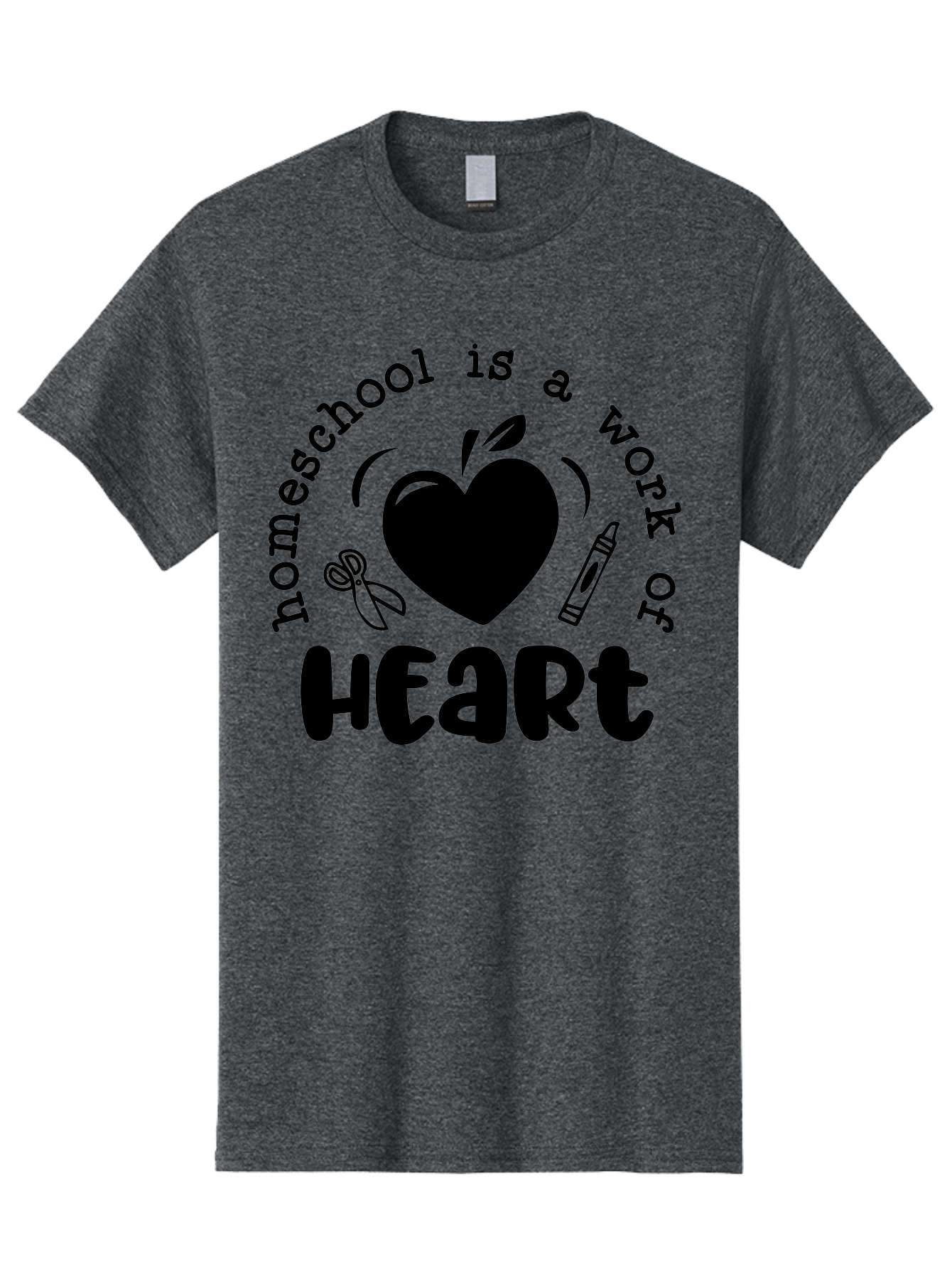 Homeschool-Is-A-Work-Of-Heart-3 Men'S Graphic Tee, 100% Cotton, Comfortable Casual Summer Wear, Machine Washable, Homeschooling, Home Education, Personalized Learning, Apple Symbol, Heart, Crayon, Creative Learning, Diy Education, Aab348