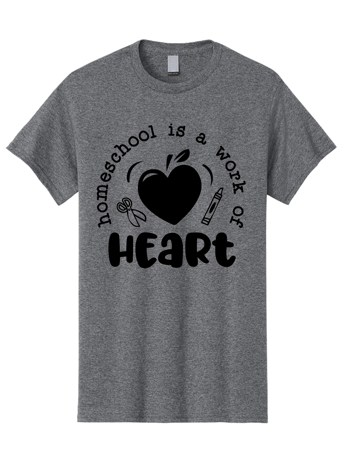 Homeschool-Is-A-Work-Of-Heart-3 Men'S Graphic Tee, 100% Cotton, Comfortable Casual Summer Wear, Machine Washable, Homeschooling, Home Education, Personalized Learning, Apple Symbol, Heart, Crayon, Creative Learning, Diy Education, Aab348