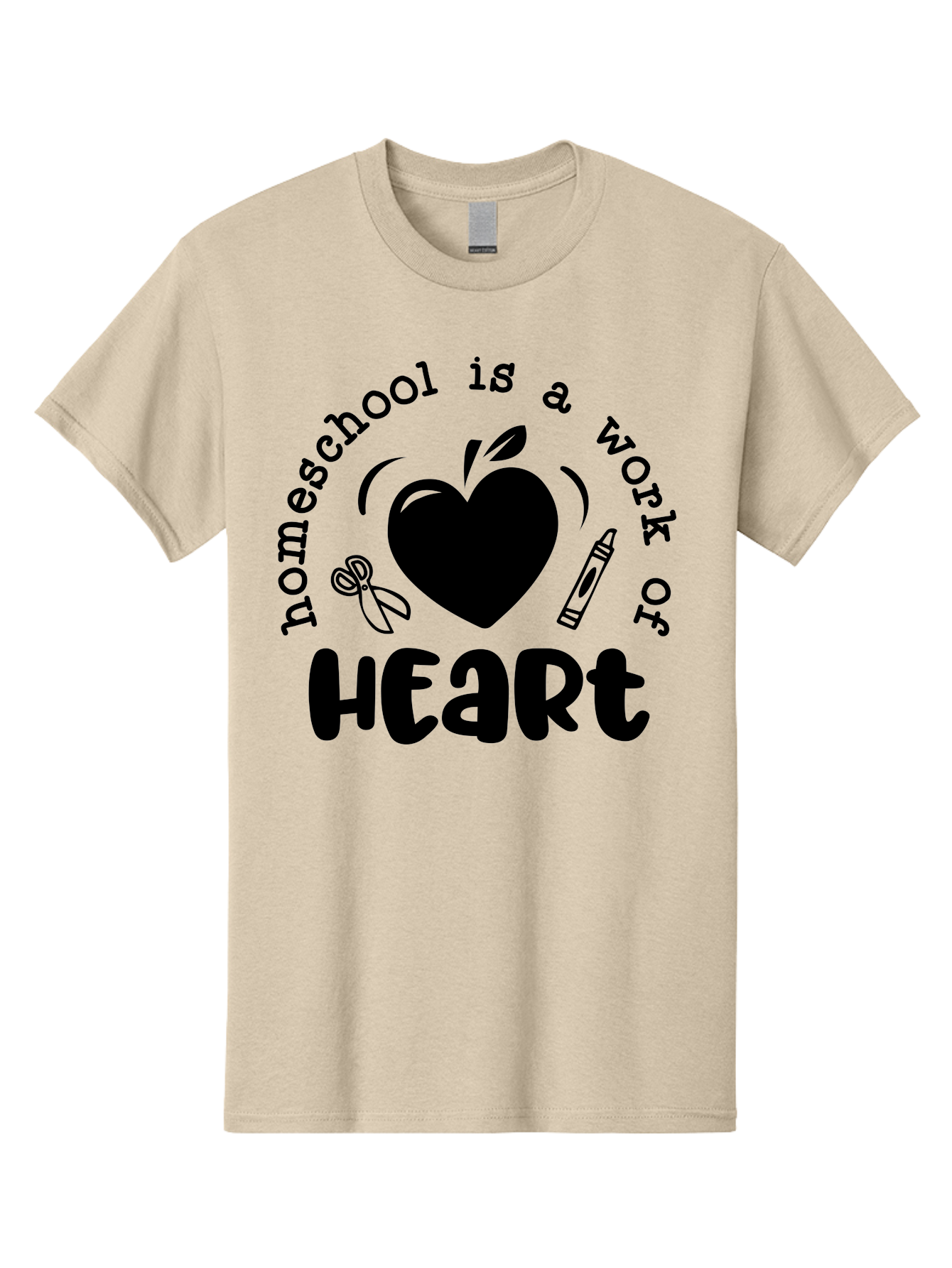 Homeschool-Is-A-Work-Of-Heart-3 Men'S Graphic Tee, 100% Cotton, Comfortable Casual Summer Wear, Machine Washable, Homeschooling, Home Education, Personalized Learning, Apple Symbol, Heart, Crayon, Creative Learning, Diy Education, Aab348