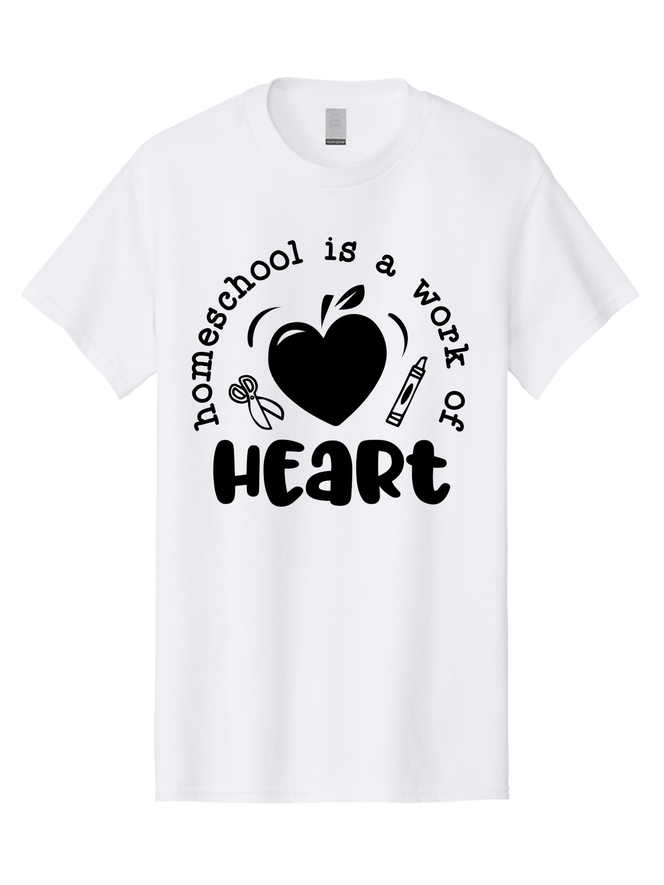 Homeschool-Is-A-Work-Of-Heart-3 Men'S Graphic Tee, 100% Cotton, Comfortable Casual Summer Wear, Machine Washable, Homeschooling, Home Education, Personalized Learning, Apple Symbol, Heart, Crayon, Creative Learning, Diy Education, Aab348