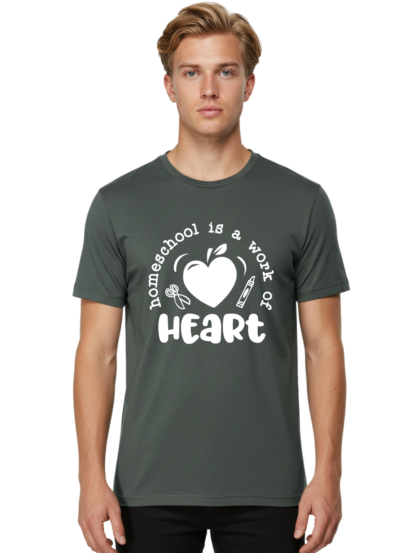 Homeschool-Is-A-Work-Of-Heart-4 Men'S Graphic Tee, 100% Cotton, Comfortable Casual Summer Wear, Machine Washable, Homeschooling Quote, Apple With Heart, Creative Education, Heartwarming Learning, Personalized Schooling, Aab349