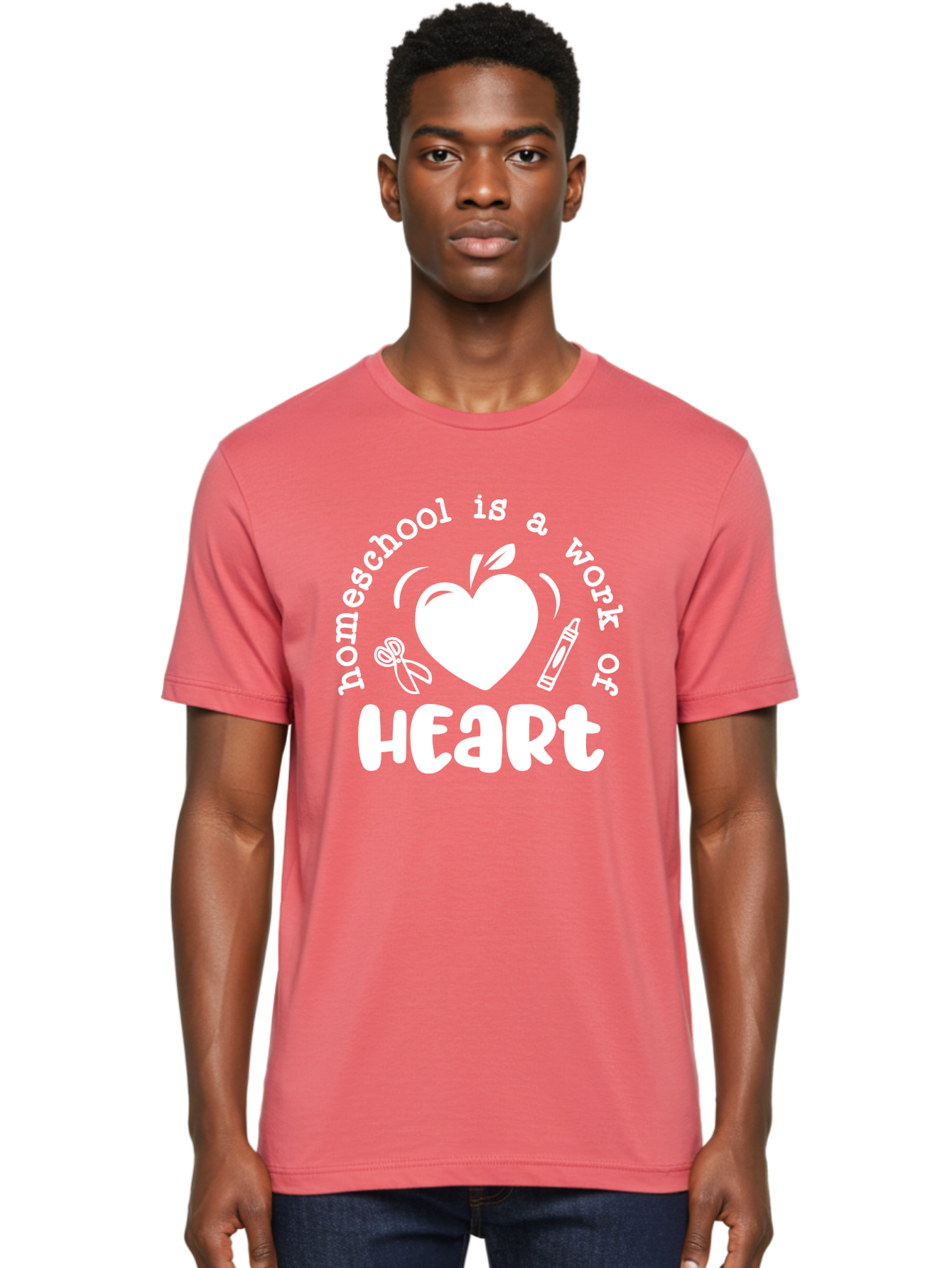 Homeschool-Is-A-Work-Of-Heart-4 Men'S Graphic Tee, 100% Cotton, Comfortable Casual Summer Wear, Machine Washable, Homeschooling Quote, Apple With Heart, Creative Education, Heartwarming Learning, Personalized Schooling, Aab349