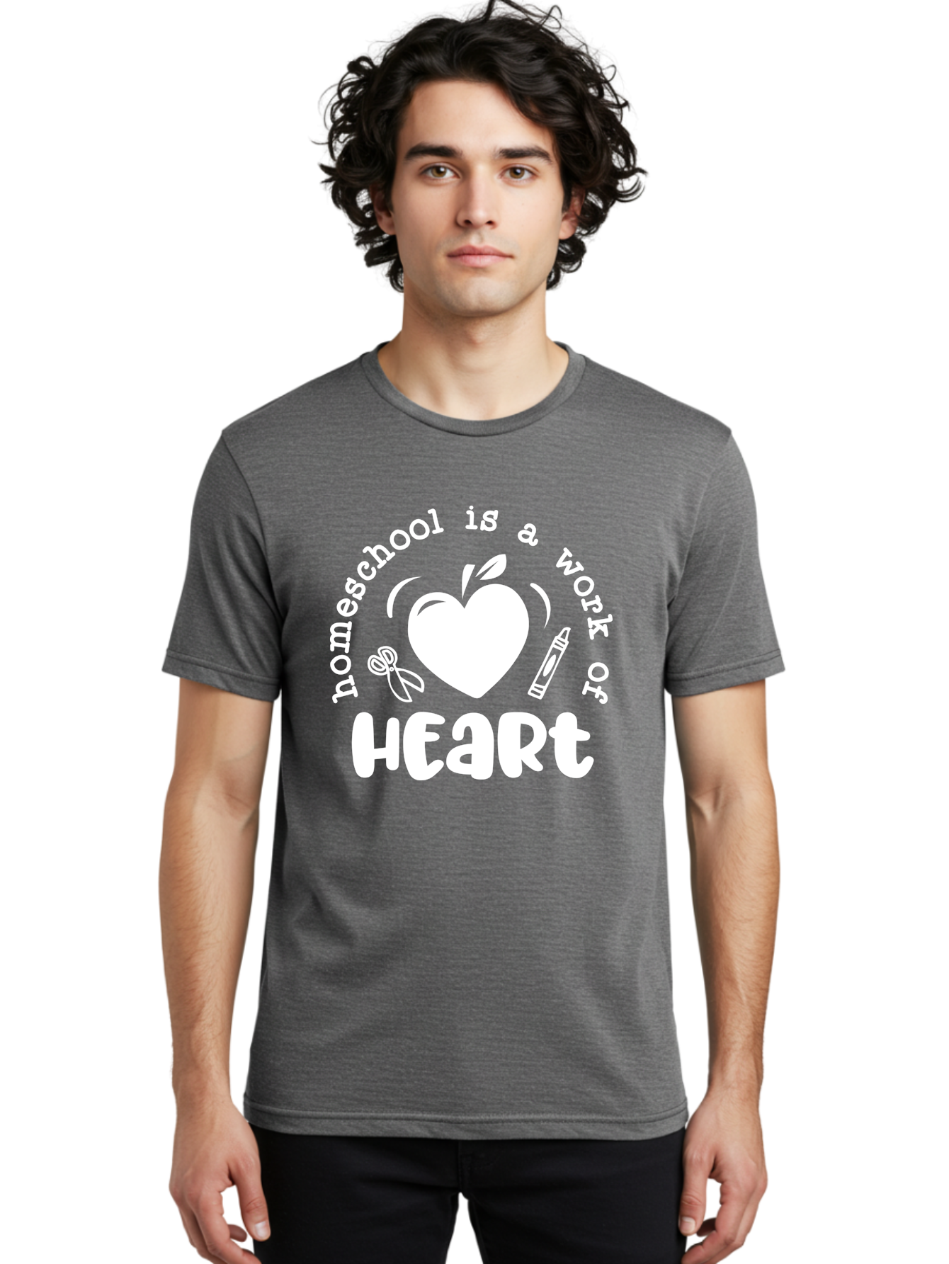 Homeschool-Is-A-Work-Of-Heart-4 Men'S Graphic Tee, 100% Cotton, Comfortable Casual Summer Wear, Machine Washable, Homeschooling Quote, Apple With Heart, Creative Education, Heartwarming Learning, Personalized Schooling, Aab349