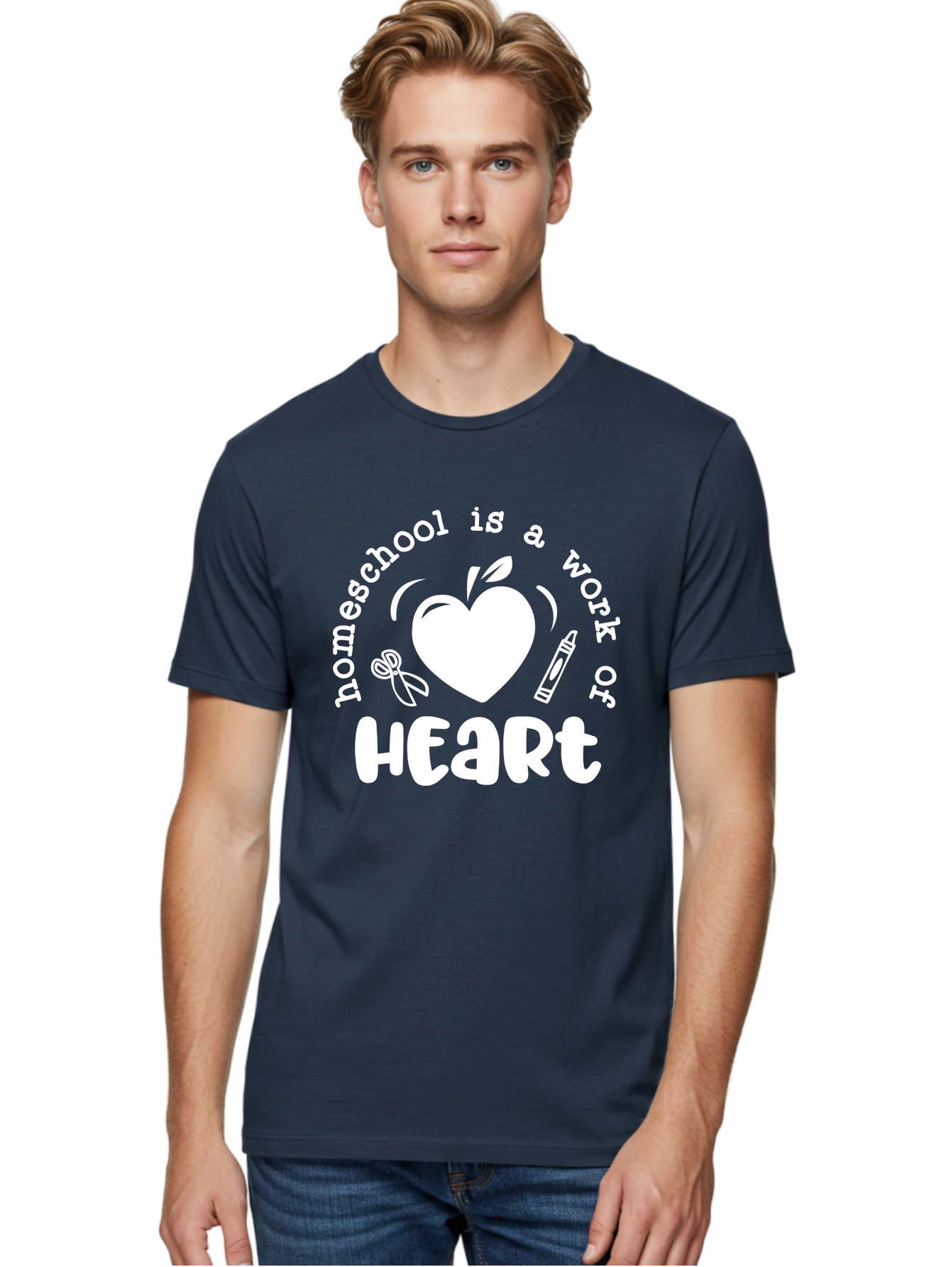 Homeschool-Is-A-Work-Of-Heart-4 Men'S Graphic Tee, 100% Cotton, Comfortable Casual Summer Wear, Machine Washable, Homeschooling Quote, Apple With Heart, Creative Education, Heartwarming Learning, Personalized Schooling, Aab349
