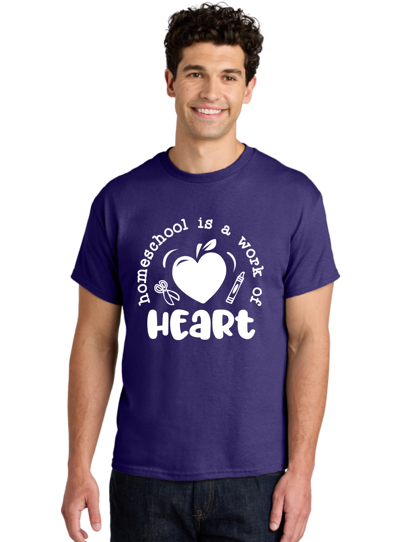 Homeschool-Is-A-Work-Of-Heart-4 Men'S Graphic Tee, 100% Cotton, Comfortable Casual Summer Wear, Machine Washable, Homeschooling Quote, Apple With Heart, Creative Education, Heartwarming Learning, Personalized Schooling, Aab349