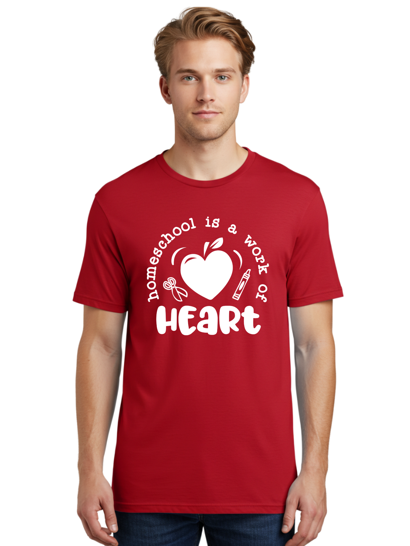 Homeschool-Is-A-Work-Of-Heart-4 Men'S Graphic Tee, 100% Cotton, Comfortable Casual Summer Wear, Machine Washable, Homeschooling Quote, Apple With Heart, Creative Education, Heartwarming Learning, Personalized Schooling, Aab349
