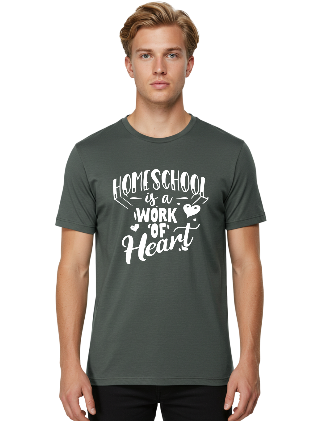 Homeschool-Is-A-Work-Of-Heart Men'S Graphic Tee, 100% Cotton, Comfortable Casual Summer Wear, Machine Washable, Homeschool, Work Of Heart, Education, Learning, Parenting, Homeschooling, Dedication, Love, Passion Aab350