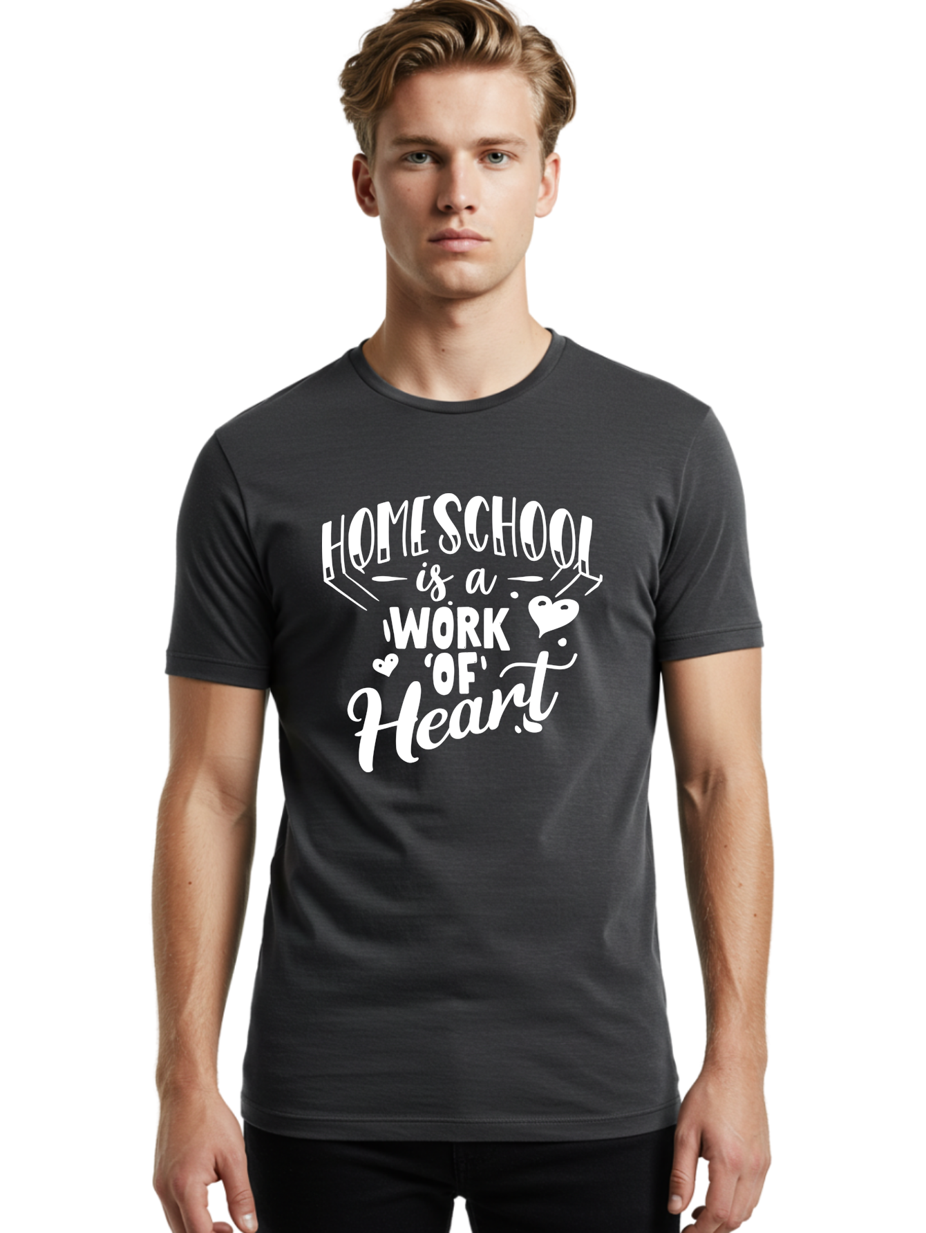 Homeschool-Is-A-Work-Of-Heart Men'S Graphic Tee, 100% Cotton, Comfortable Casual Summer Wear, Machine Washable, Homeschool, Work Of Heart, Education, Learning, Parenting, Homeschooling, Dedication, Love, Passion Aab350