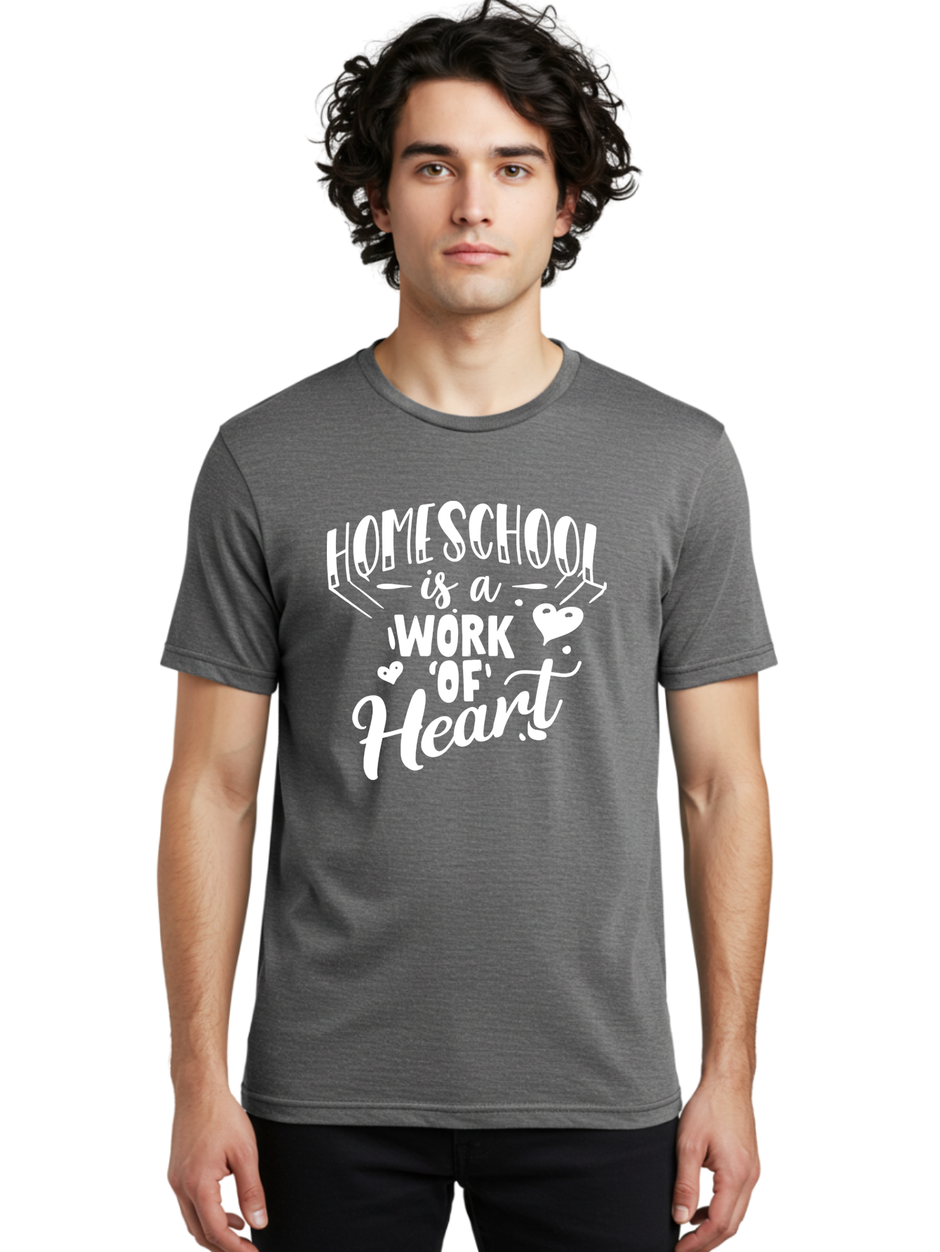 Homeschool-Is-A-Work-Of-Heart Men'S Graphic Tee, 100% Cotton, Comfortable Casual Summer Wear, Machine Washable, Homeschool, Work Of Heart, Education, Learning, Parenting, Homeschooling, Dedication, Love, Passion Aab350