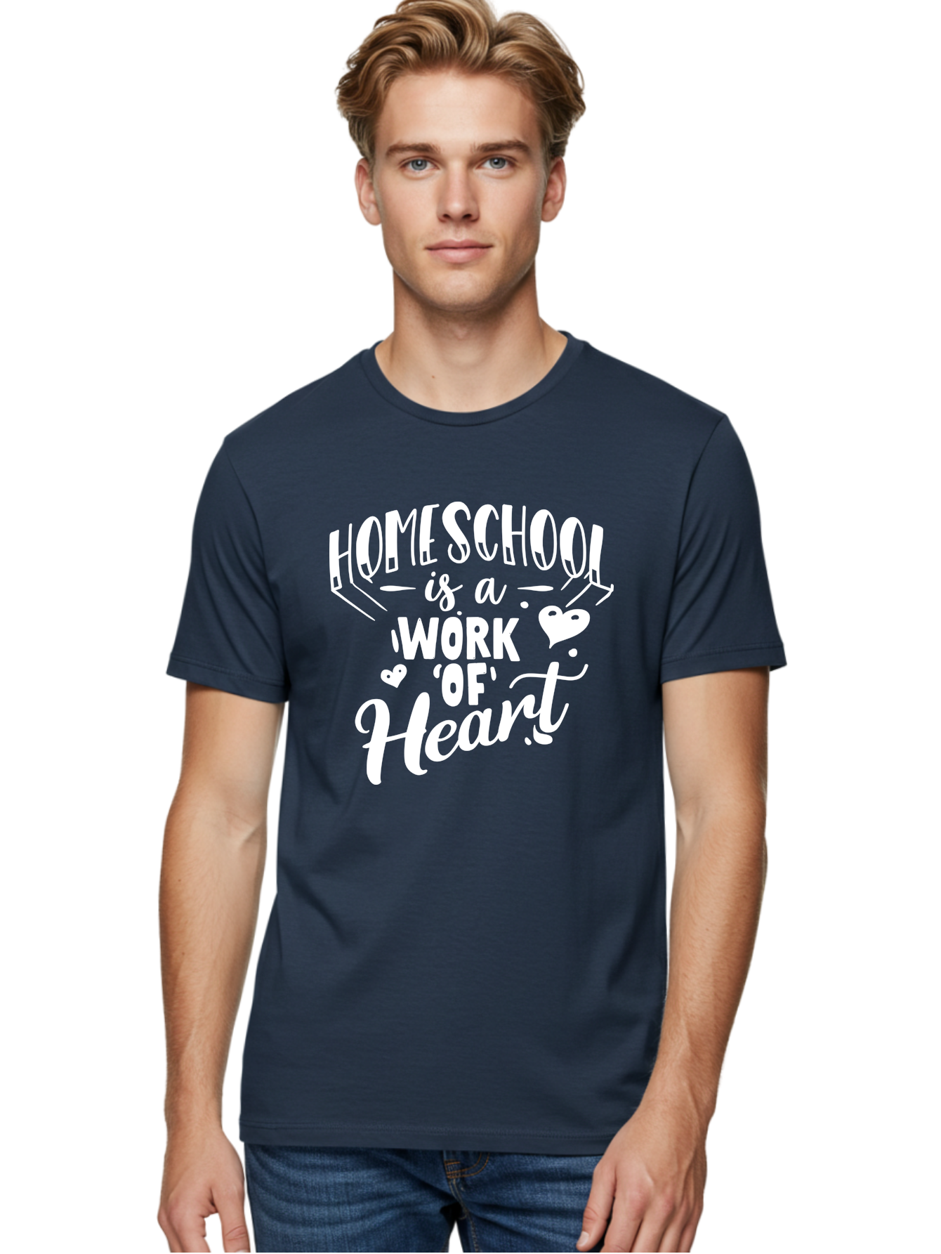 Homeschool-Is-A-Work-Of-Heart Men'S Graphic Tee, 100% Cotton, Comfortable Casual Summer Wear, Machine Washable, Homeschool, Work Of Heart, Education, Learning, Parenting, Homeschooling, Dedication, Love, Passion Aab350