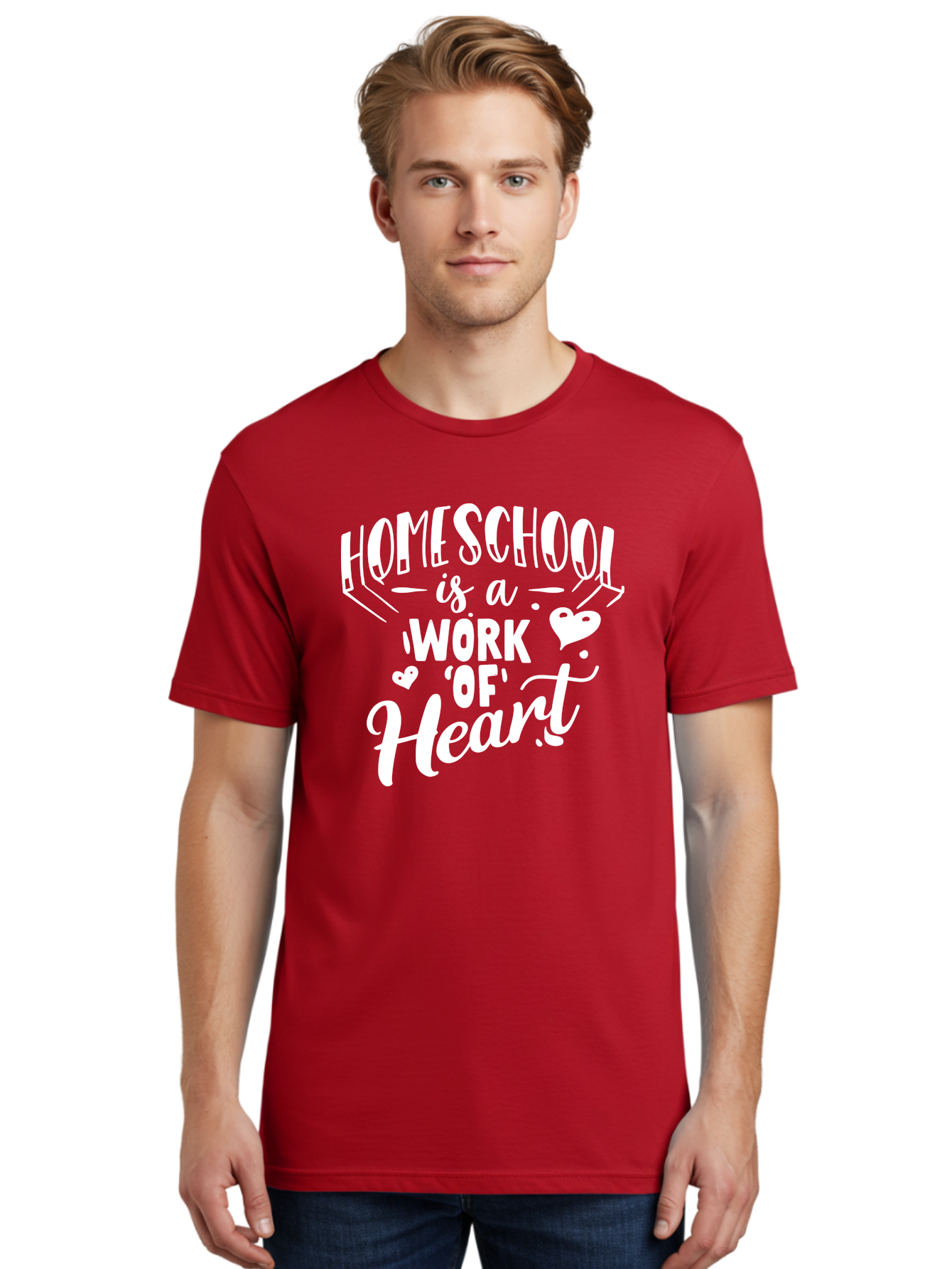Homeschool-Is-A-Work-Of-Heart Men'S Graphic Tee, 100% Cotton, Comfortable Casual Summer Wear, Machine Washable, Homeschool, Work Of Heart, Education, Learning, Parenting, Homeschooling, Dedication, Love, Passion Aab350