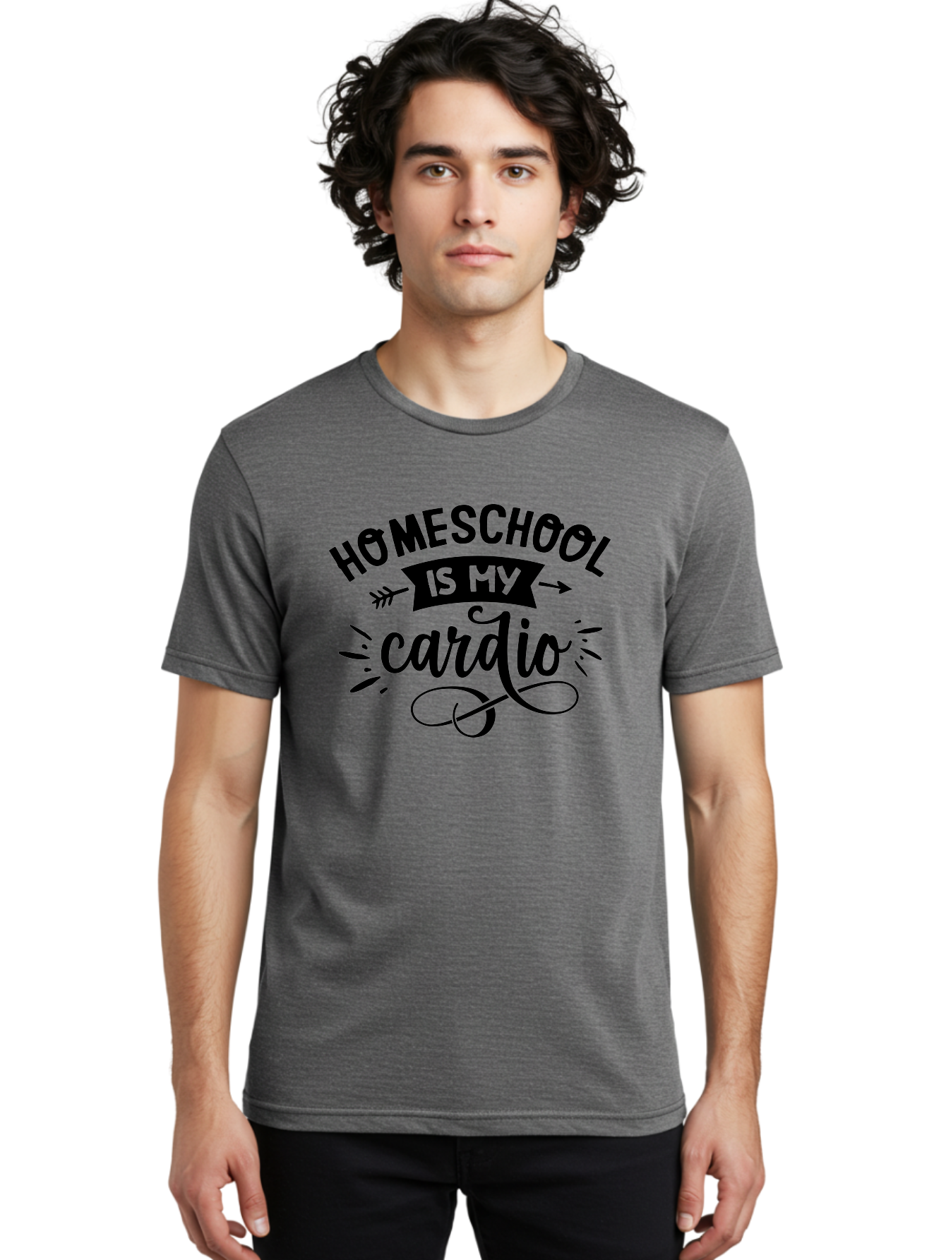 Homeschool-Is-My-Cardio-1 Men'S Graphic Tee, 100% Cotton, Comfortable Casual Summer Wear, Machine Washable, Homeschool, Cardio Workout, Motivational Quote, Fitness Inspiration, Humorous Saying, Parenting Humor, Educational Quotes Aab351