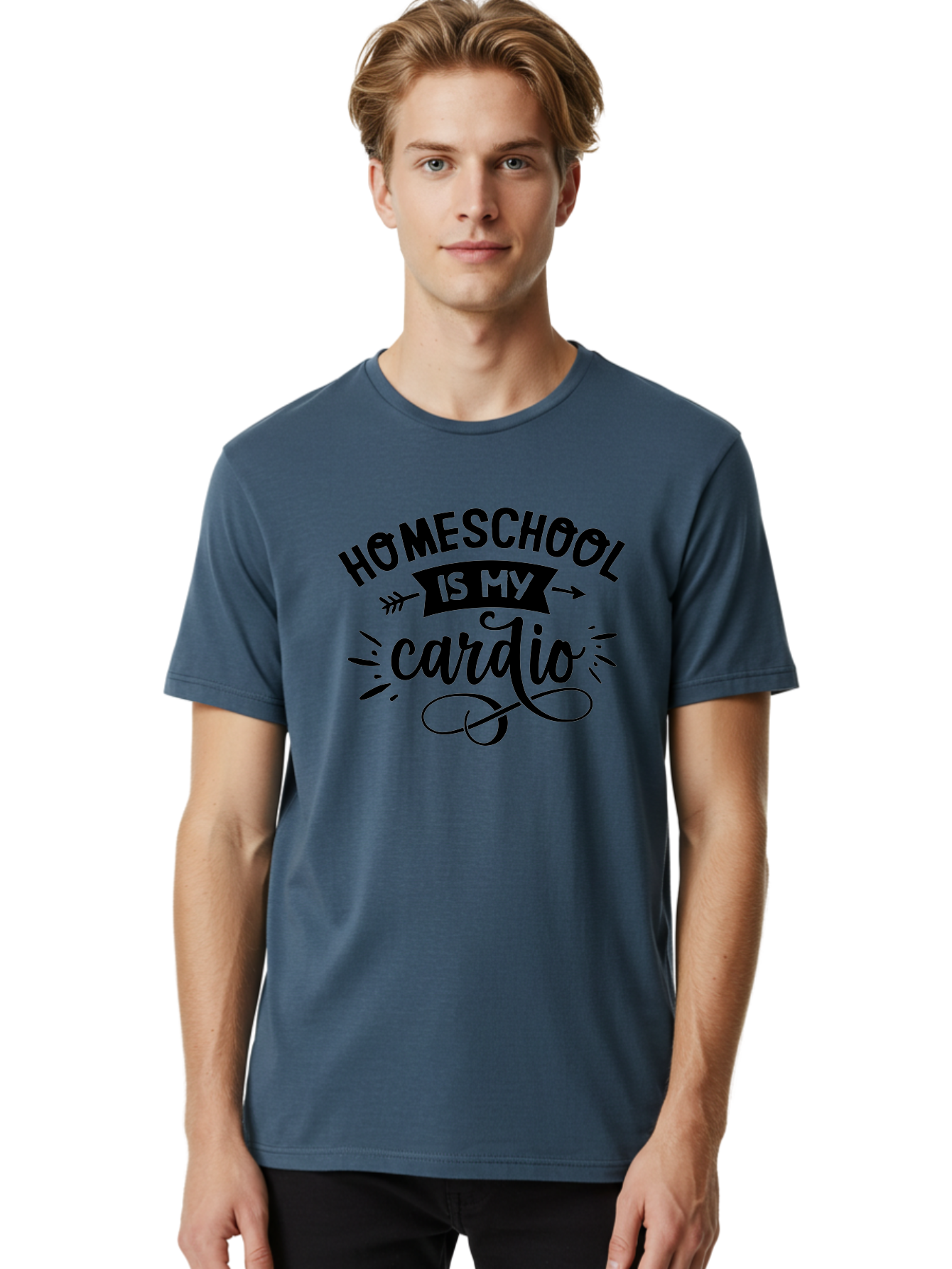 Homeschool-Is-My-Cardio-1 Men'S Graphic Tee, 100% Cotton, Comfortable Casual Summer Wear, Machine Washable, Homeschool, Cardio Workout, Motivational Quote, Fitness Inspiration, Humorous Saying, Parenting Humor, Educational Quotes Aab351