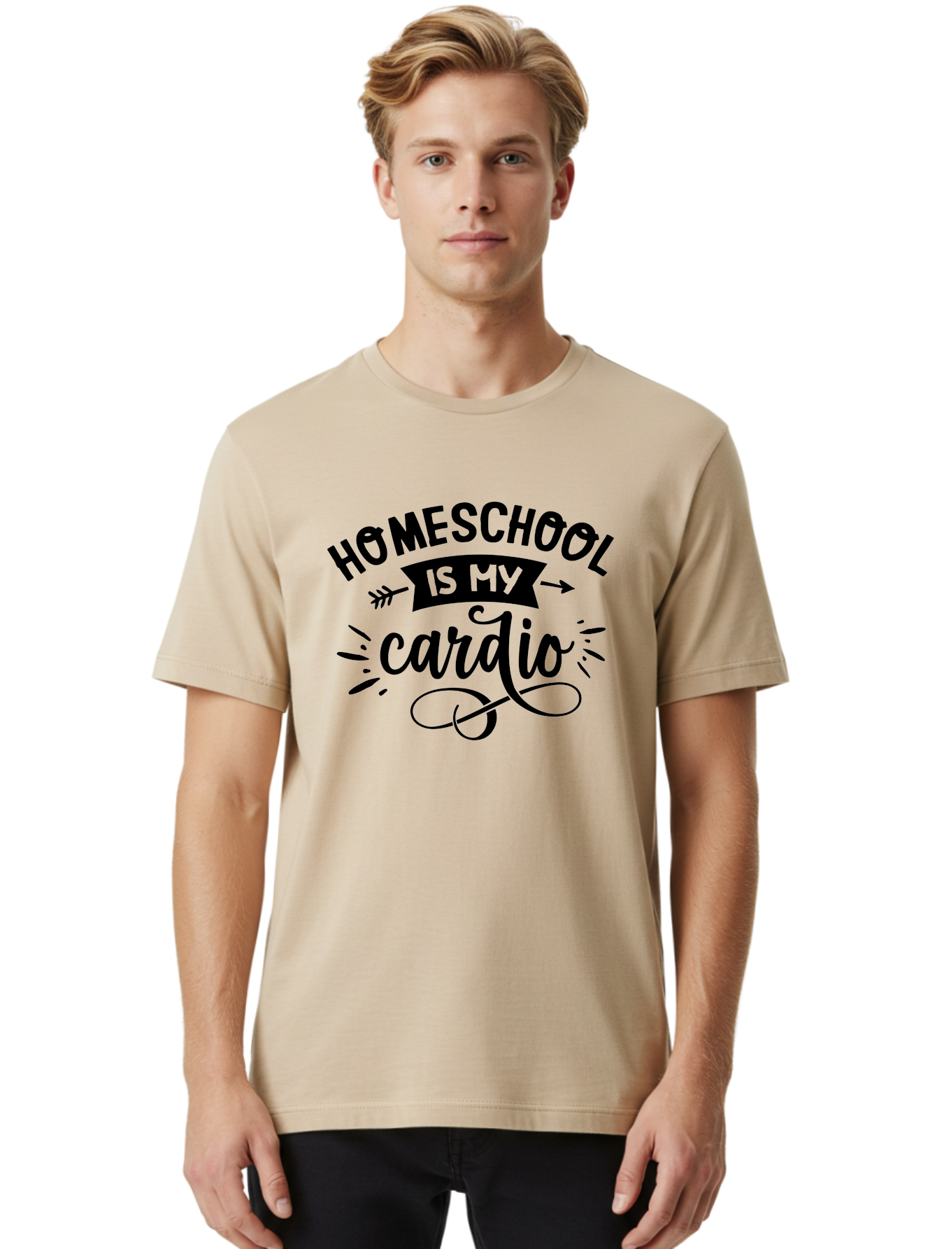 Homeschool-Is-My-Cardio-1 Men'S Graphic Tee, 100% Cotton, Comfortable Casual Summer Wear, Machine Washable, Homeschool, Cardio Workout, Motivational Quote, Fitness Inspiration, Humorous Saying, Parenting Humor, Educational Quotes Aab351