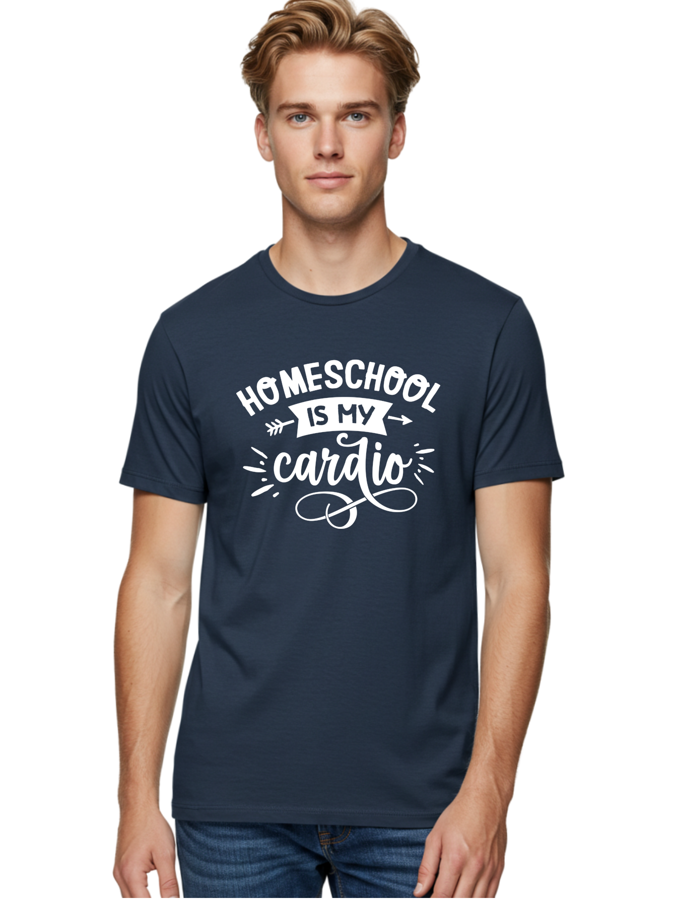 Homeschool-Is-My-Cardio Men'S Graphic Tee, 100% Cotton, Comfortable Casual Summer Wear, Machine Washable, Homeschool Humor, Funny Quotes, Cardio Workout, Homeschooling Parents, Witty Sayings, Inspirational Quotes, Motivational Phrases Aab352