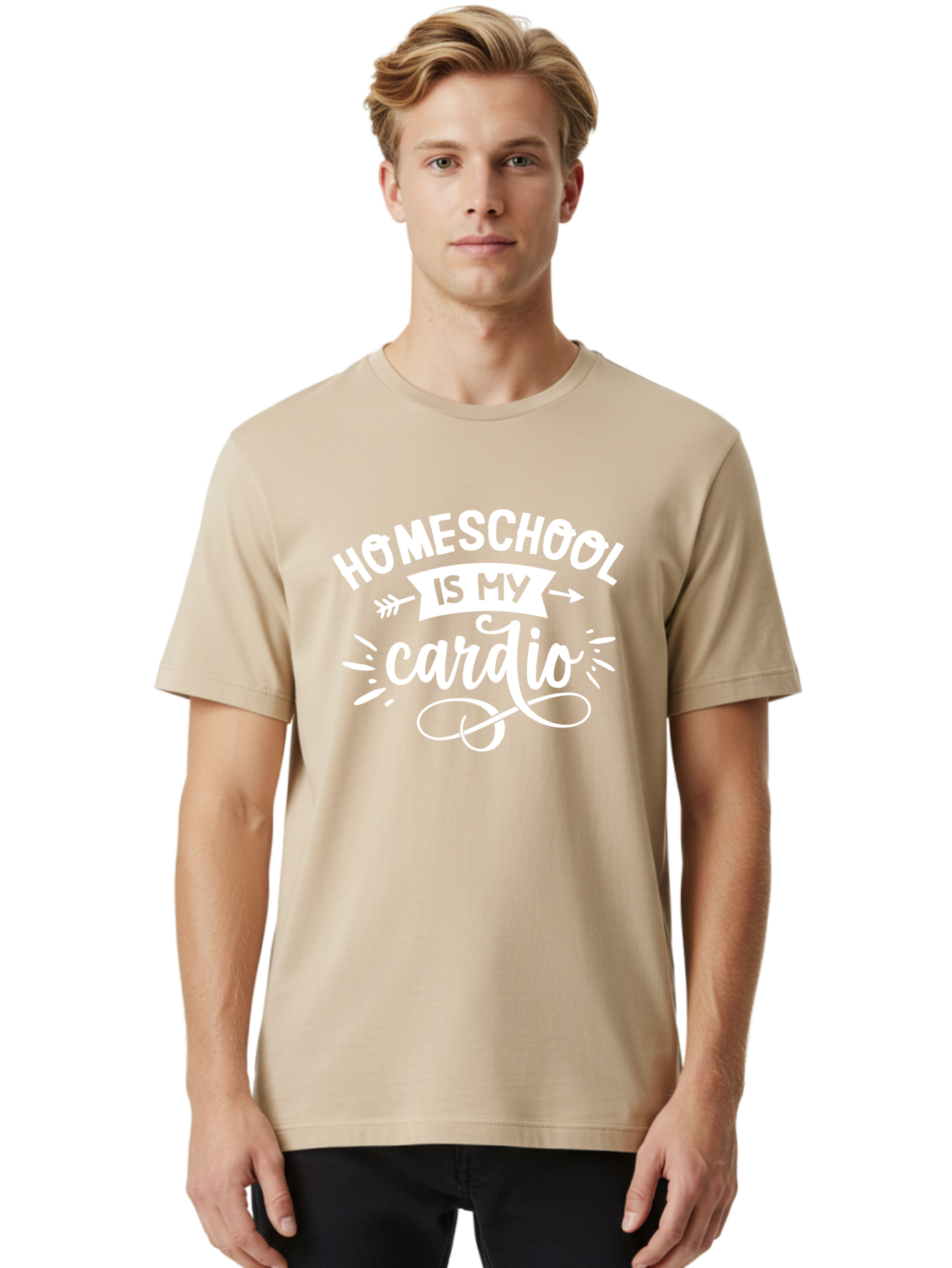 Homeschool-Is-My-Cardio Men'S Graphic Tee, 100% Cotton, Comfortable Casual Summer Wear, Machine Washable, Homeschool Humor, Funny Quotes, Cardio Workout, Homeschooling Parents, Witty Sayings, Inspirational Quotes, Motivational Phrases Aab352
