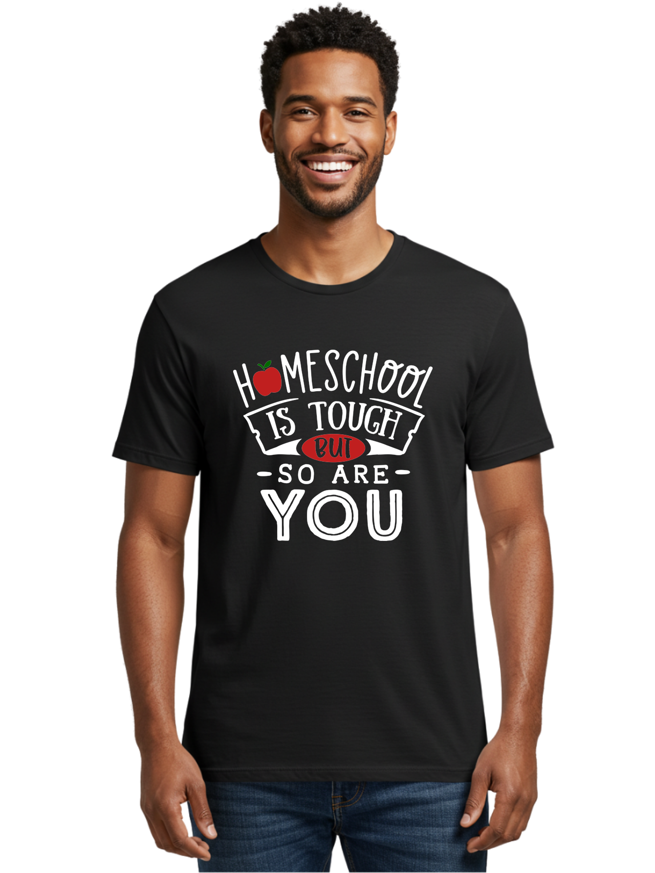 Homeschool-Is-Tough-But-So-Are-You-2 Men'S Graphic Tee, 100% Cotton, Comfortable Casual Summer Wear, Machine Washable, Homeschool, Motivational Quote, Inspirational Message, Apple Symbol, Education, Perseverance, Resilience, Empowerment Aab354