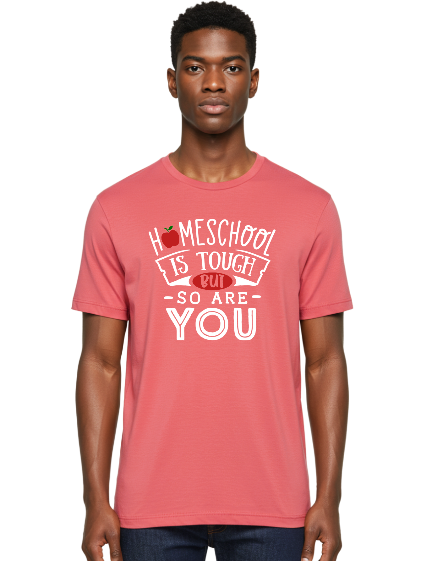 Homeschool-Is-Tough-But-So-Are-You-2 Men'S Graphic Tee, 100% Cotton, Comfortable Casual Summer Wear, Machine Washable, Homeschool, Motivational Quote, Inspirational Message, Apple Symbol, Education, Perseverance, Resilience, Empowerment Aab354