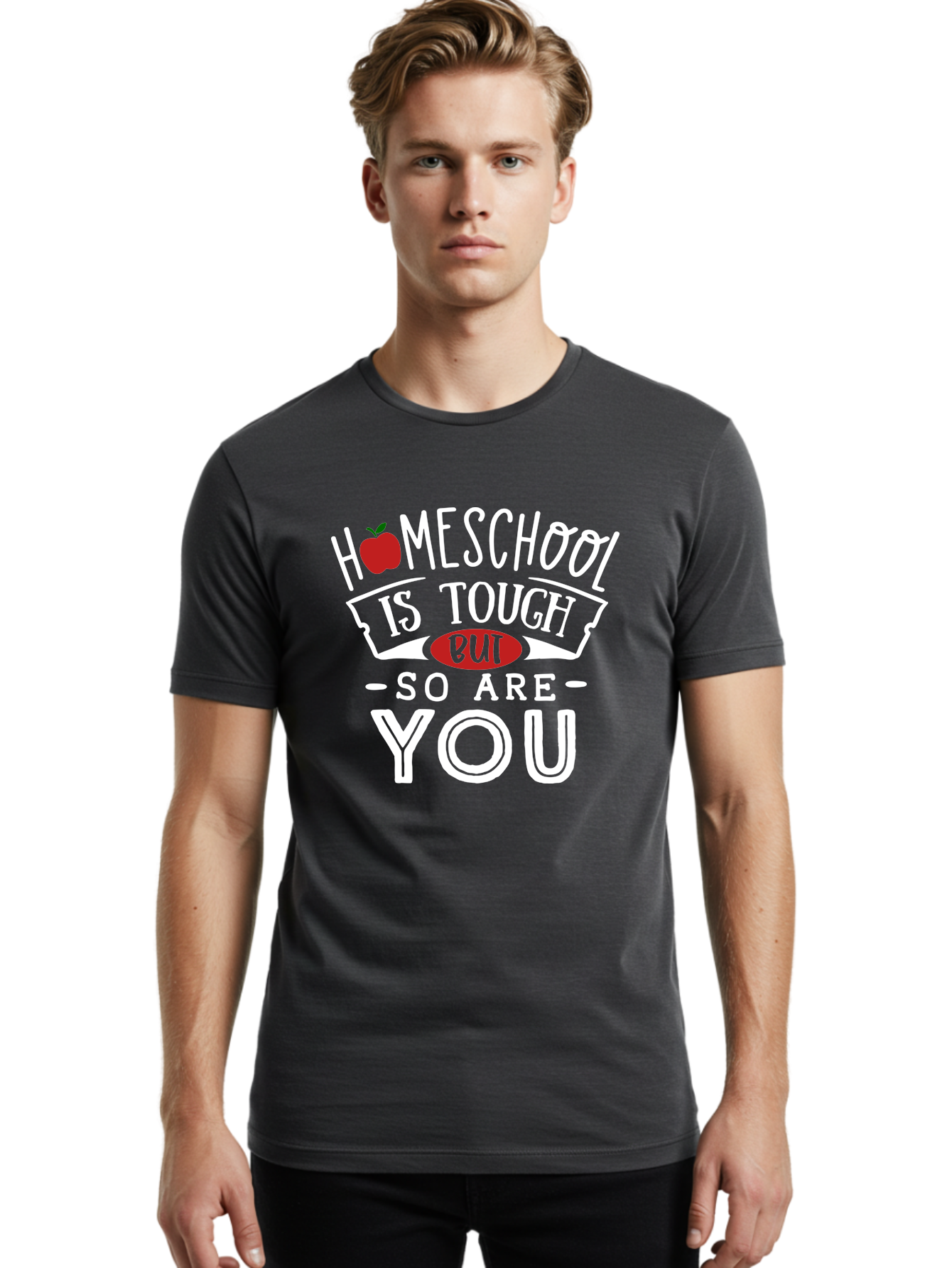 Homeschool-Is-Tough-But-So-Are-You-2 Men'S Graphic Tee, 100% Cotton, Comfortable Casual Summer Wear, Machine Washable, Homeschool, Motivational Quote, Inspirational Message, Apple Symbol, Education, Perseverance, Resilience, Empowerment Aab354