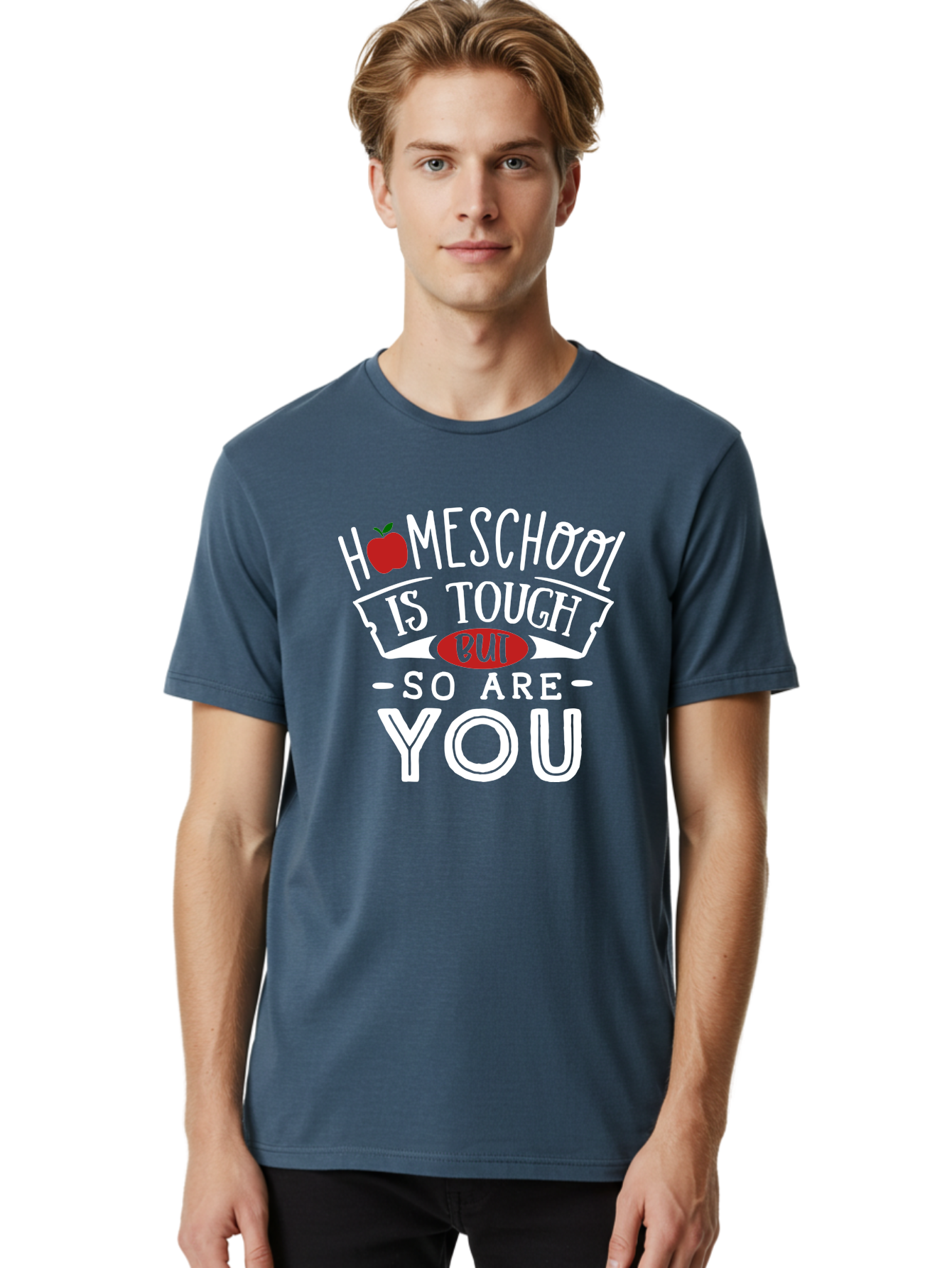 Homeschool-Is-Tough-But-So-Are-You-2 Men'S Graphic Tee, 100% Cotton, Comfortable Casual Summer Wear, Machine Washable, Homeschool, Motivational Quote, Inspirational Message, Apple Symbol, Education, Perseverance, Resilience, Empowerment Aab354
