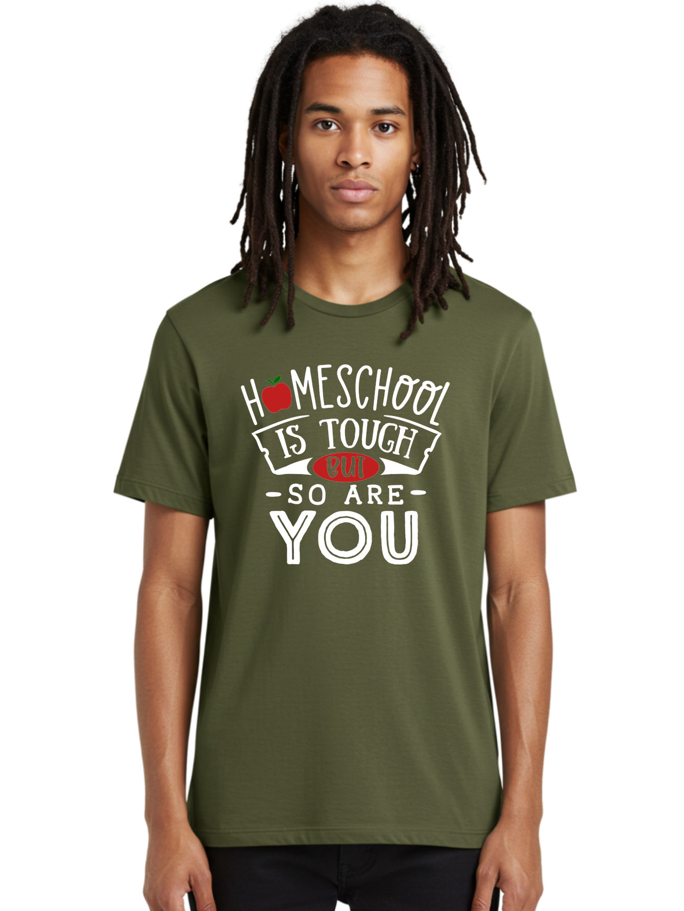 Homeschool-Is-Tough-But-So-Are-You-2 Men'S Graphic Tee, 100% Cotton, Comfortable Casual Summer Wear, Machine Washable, Homeschool, Motivational Quote, Inspirational Message, Apple Symbol, Education, Perseverance, Resilience, Empowerment Aab354