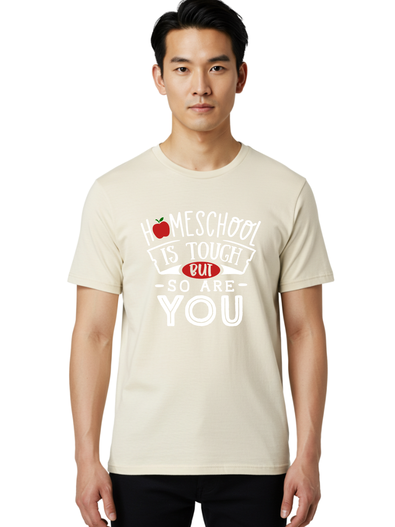 Homeschool-Is-Tough-But-So-Are-You-2 Men'S Graphic Tee, 100% Cotton, Comfortable Casual Summer Wear, Machine Washable, Homeschool, Motivational Quote, Inspirational Message, Apple Symbol, Education, Perseverance, Resilience, Empowerment Aab354