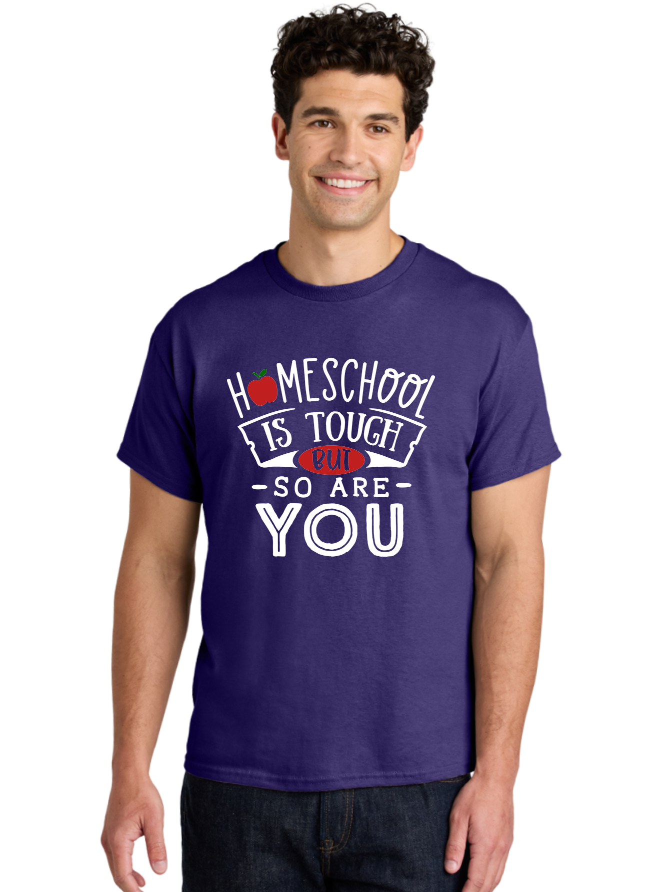 Homeschool-Is-Tough-But-So-Are-You-2 Men'S Graphic Tee, 100% Cotton, Comfortable Casual Summer Wear, Machine Washable, Homeschool, Motivational Quote, Inspirational Message, Apple Symbol, Education, Perseverance, Resilience, Empowerment Aab354