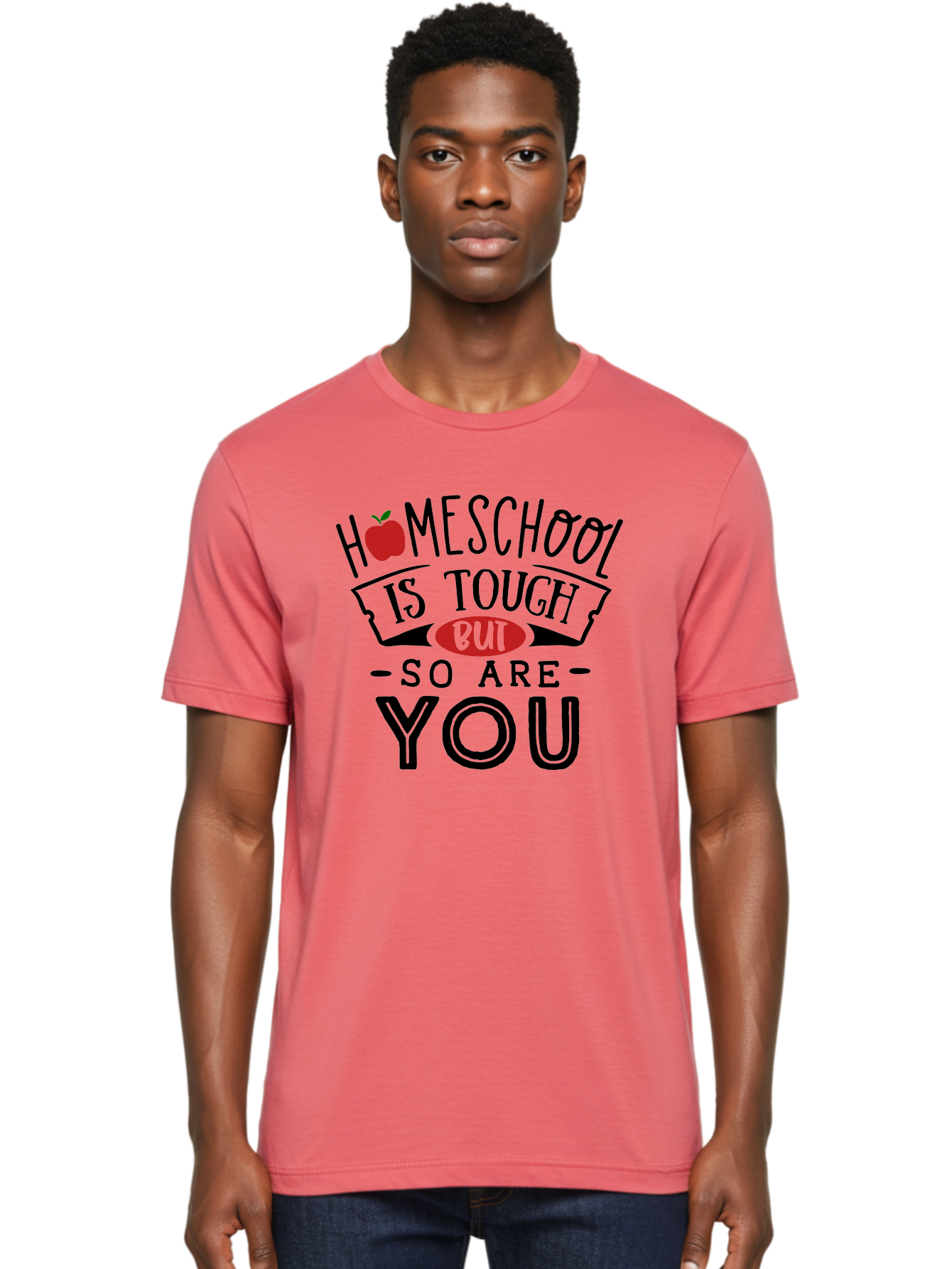 Homeschool-Is-Tough-But-So-Are-You-3 Men'S Graphic Tee, 100% Cotton, Comfortable Casual Summer Wear, Machine Washable, Homeschool, Motivational Quote, Inspirational Saying, Education, Learning, Teaching, Encouragement, Positivity, Apple Symbol Aab355