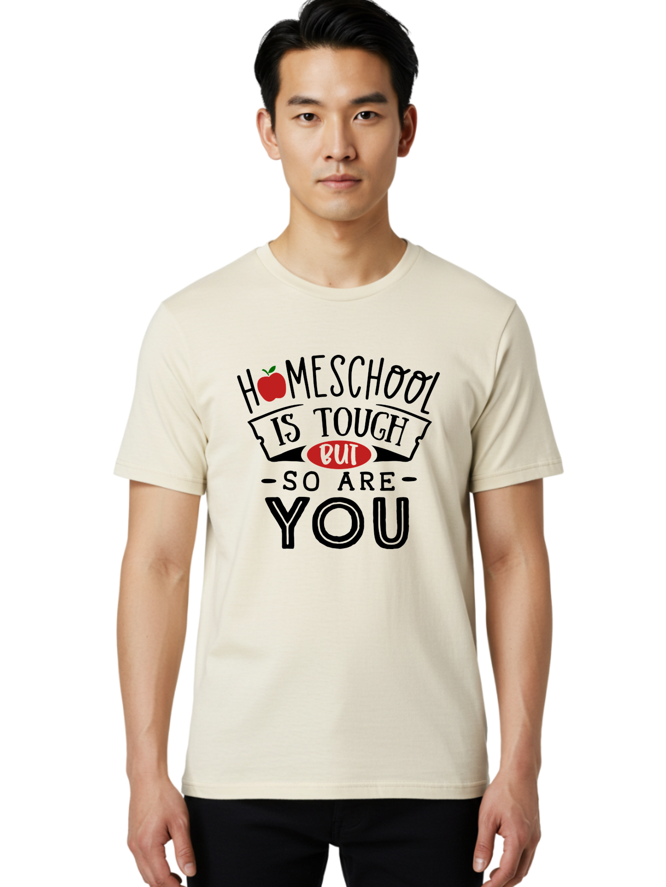 Homeschool-Is-Tough-But-So-Are-You-3 Men'S Graphic Tee, 100% Cotton, Comfortable Casual Summer Wear, Machine Washable, Homeschool, Motivational Quote, Inspirational Saying, Education, Learning, Teaching, Encouragement, Positivity, Apple Symbol Aab355
