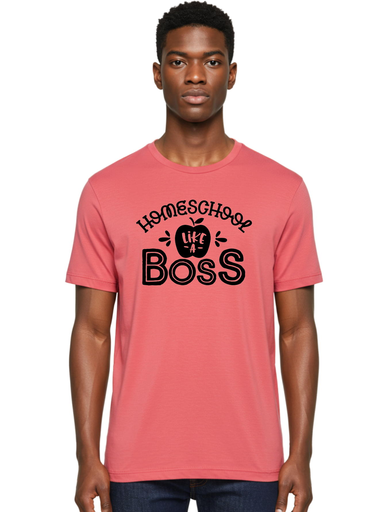 Homeschool-Like-A-Boss Men'S Graphic Tee, 100% Cotton, Comfortable Casual Summer Wear, Machine Washable, Homeschool Like A Boss, Homeschooling, Education, Learning, Teaching, Boss, Apple, Motivational Quote, Inspirational Saying Aab359
