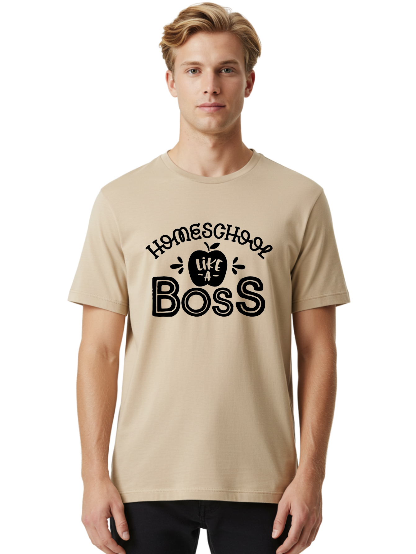 Homeschool-Like-A-Boss Men'S Graphic Tee, 100% Cotton, Comfortable Casual Summer Wear, Machine Washable, Homeschool Like A Boss, Homeschooling, Education, Learning, Teaching, Boss, Apple, Motivational Quote, Inspirational Saying Aab359