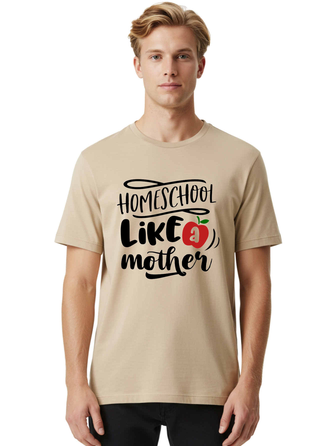 Homeschool-Like-A-Mother-2 Men'S Graphic Tee, 100% Cotton, Comfortable Casual Summer Wear, Machine Washable, Homeschooling, Homeschool Mom, Motherhood, Apple, Education, Learning, Parenting, Funny Quote, Homeschool Quote Aab361