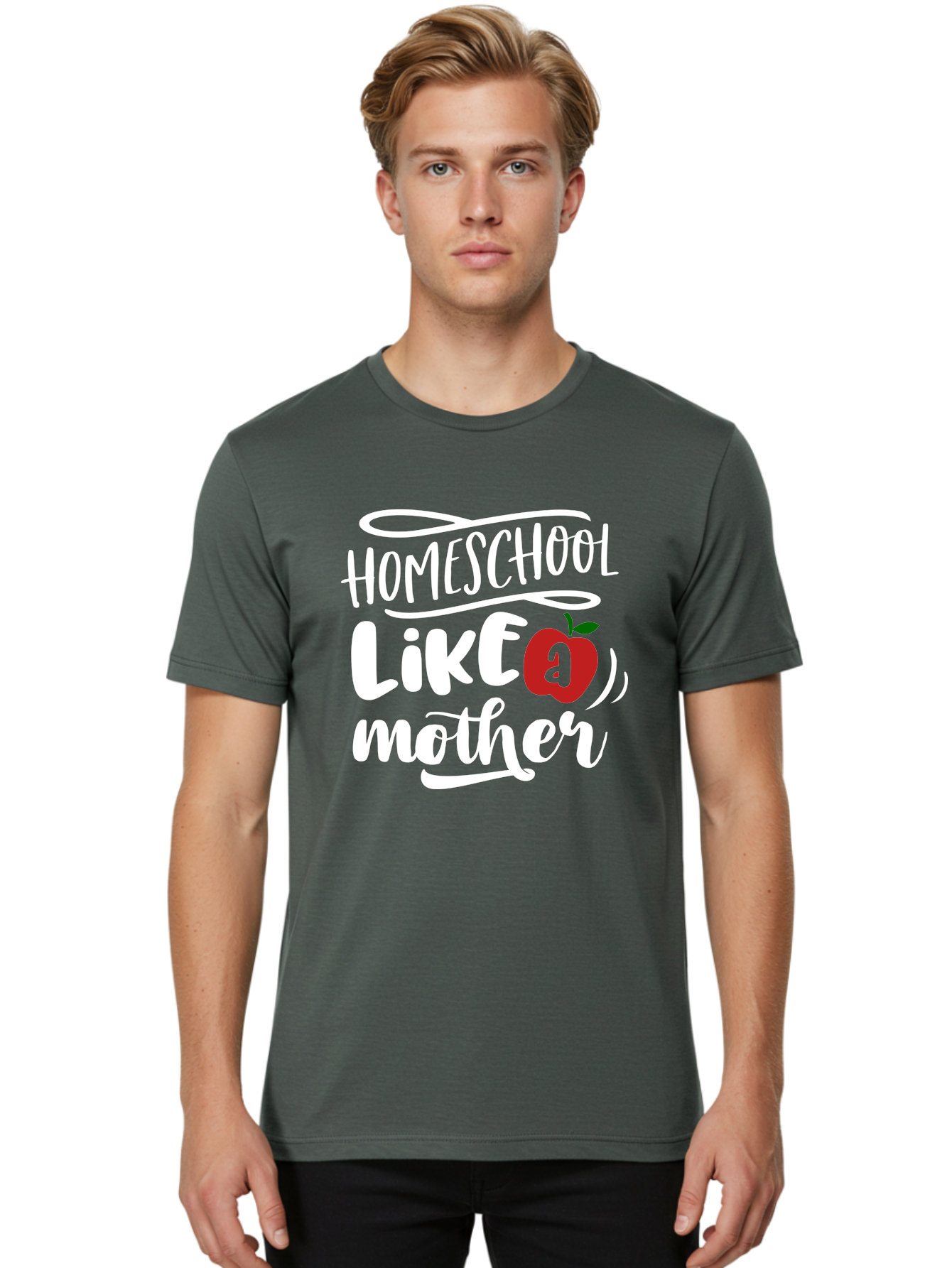 Homeschool-Like-Mother Men'S Graphic Tee, 100% Cotton, Comfortable Casual Summer Wear, Machine Washable, Homeschool, Homeschooling, Motherhood, Apple Symbol, Education, Learning, Parenting, Family, Inspirational Quote, Motivational Phrase Aab363