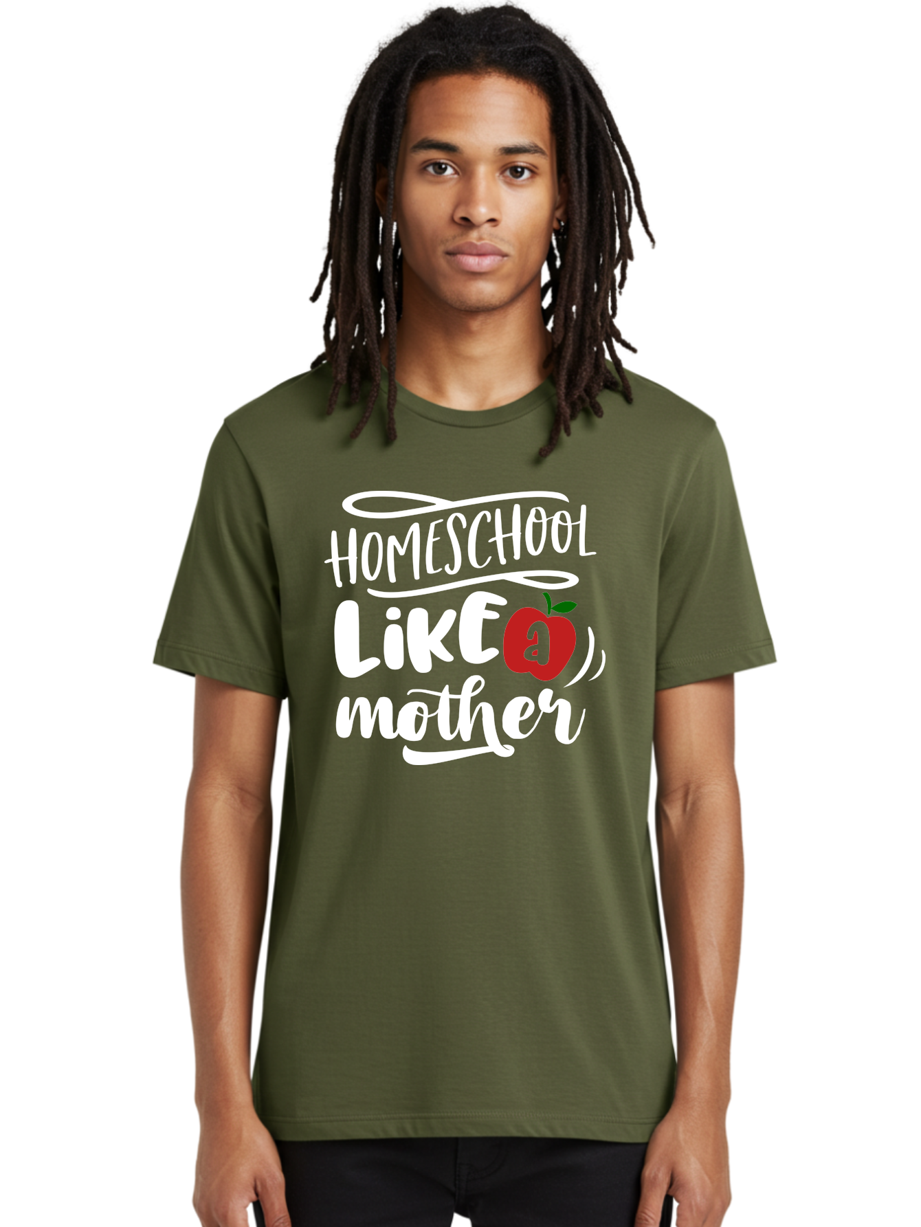 Homeschool-Like-Mother Men'S Graphic Tee, 100% Cotton, Comfortable Casual Summer Wear, Machine Washable, Homeschool, Homeschooling, Motherhood, Apple Symbol, Education, Learning, Parenting, Family, Inspirational Quote, Motivational Phrase Aab363