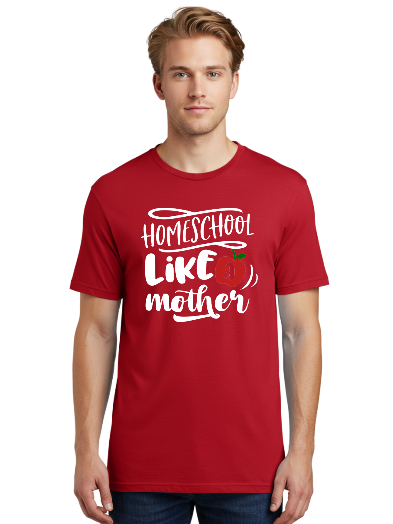 Homeschool-Like-Mother Men'S Graphic Tee, 100% Cotton, Comfortable Casual Summer Wear, Machine Washable, Homeschool, Homeschooling, Motherhood, Apple Symbol, Education, Learning, Parenting, Family, Inspirational Quote, Motivational Phrase Aab363
