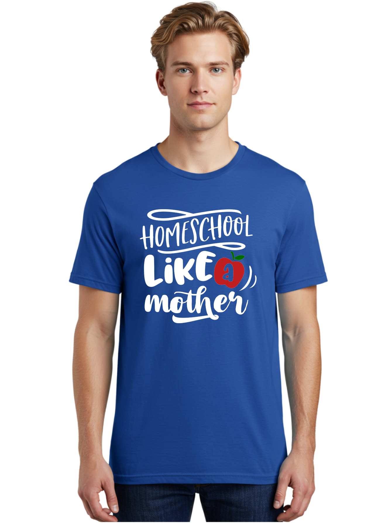 Homeschool-Like-Mother Men'S Graphic Tee, 100% Cotton, Comfortable Casual Summer Wear, Machine Washable, Homeschool, Homeschooling, Motherhood, Apple Symbol, Education, Learning, Parenting, Family, Inspirational Quote, Motivational Phrase Aab363
