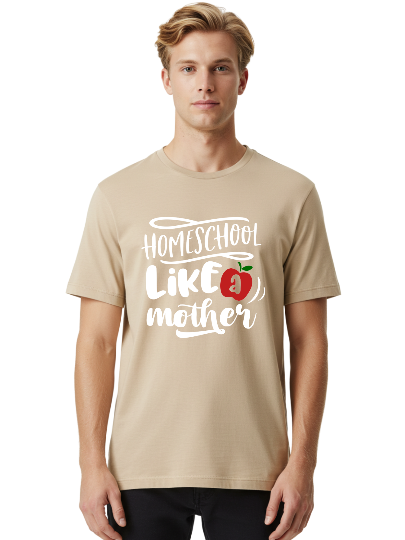 Homeschool-Like-Mother Men'S Graphic Tee, 100% Cotton, Comfortable Casual Summer Wear, Machine Washable, Homeschool, Homeschooling, Motherhood, Apple Symbol, Education, Learning, Parenting, Family, Inspirational Quote, Motivational Phrase Aab363