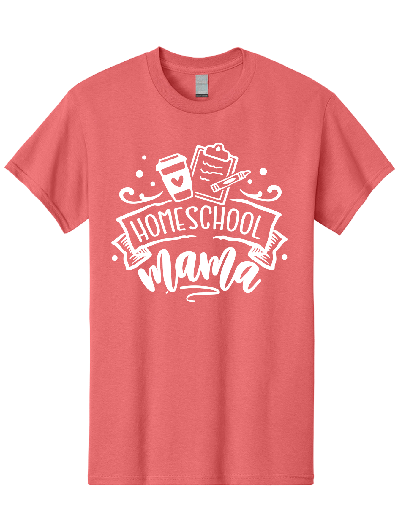 Homeschool-Mama-1 Men'S Graphic Tee, 100% Cotton, Comfortable Casual Summer Wear, Machine Washable, Homeschool Mama, Coffee Cup, Pencil, Clipboard, White Doodles, Swirls And Dots, Back To School, Homeschooling, Mom Life, Parenting, Education Aab364
