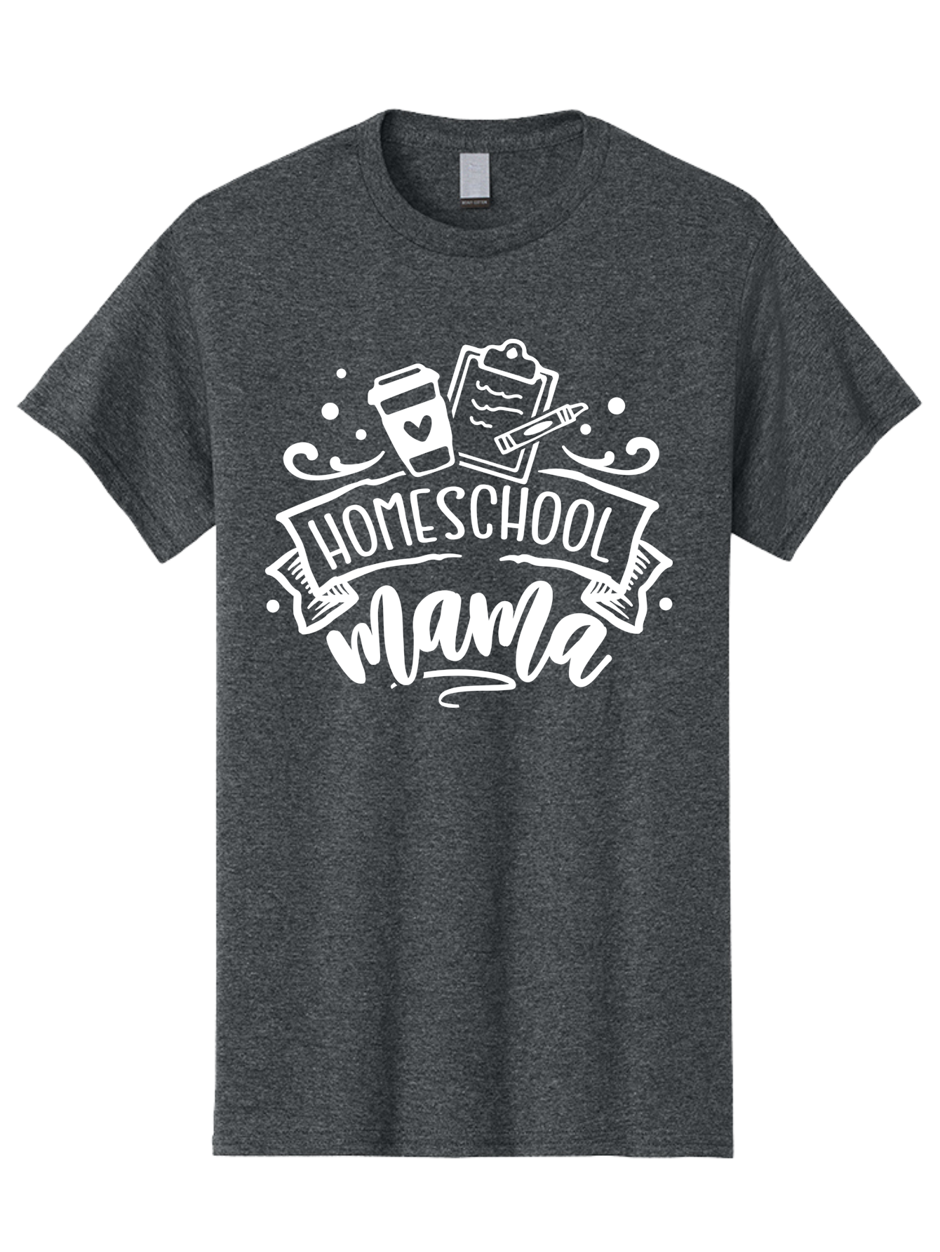 Homeschool-Mama-1 Men'S Graphic Tee, 100% Cotton, Comfortable Casual Summer Wear, Machine Washable, Homeschool Mama, Coffee Cup, Pencil, Clipboard, White Doodles, Swirls And Dots, Back To School, Homeschooling, Mom Life, Parenting, Education Aab364