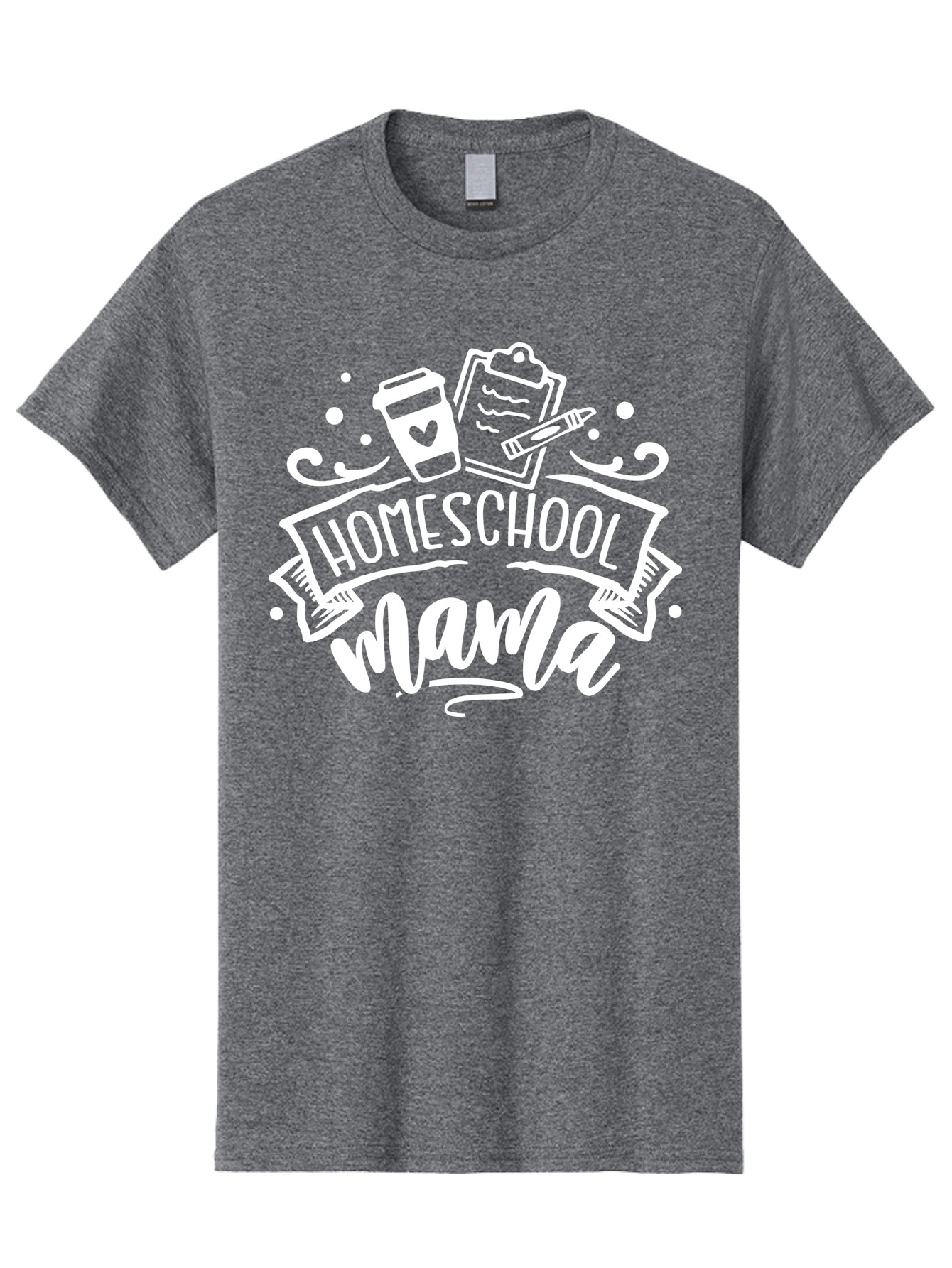 Homeschool-Mama-1 Men'S Graphic Tee, 100% Cotton, Comfortable Casual Summer Wear, Machine Washable, Homeschool Mama, Coffee Cup, Pencil, Clipboard, White Doodles, Swirls And Dots, Back To School, Homeschooling, Mom Life, Parenting, Education Aab364